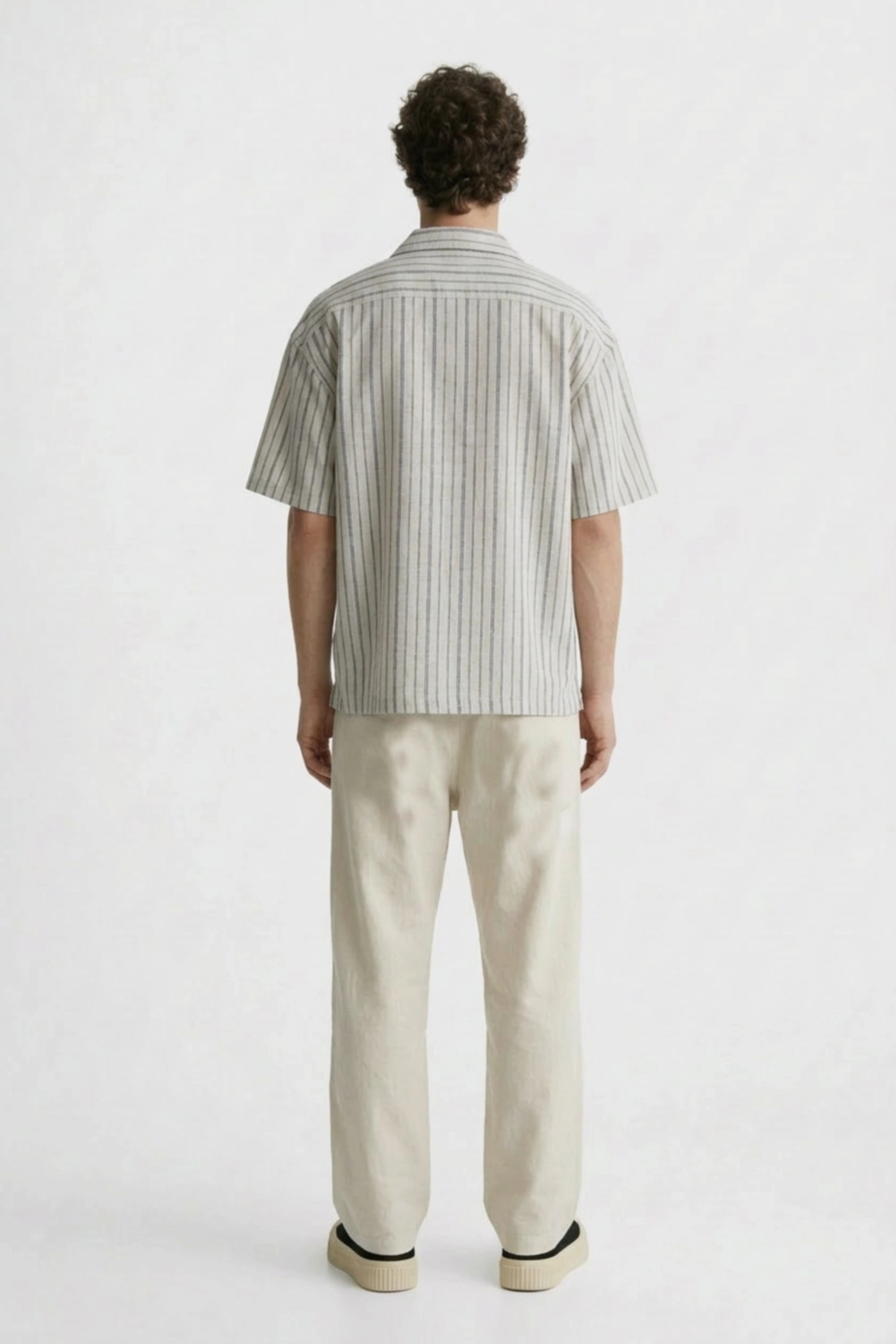 Men’s grey striped loosefit camp collar cotton shirt