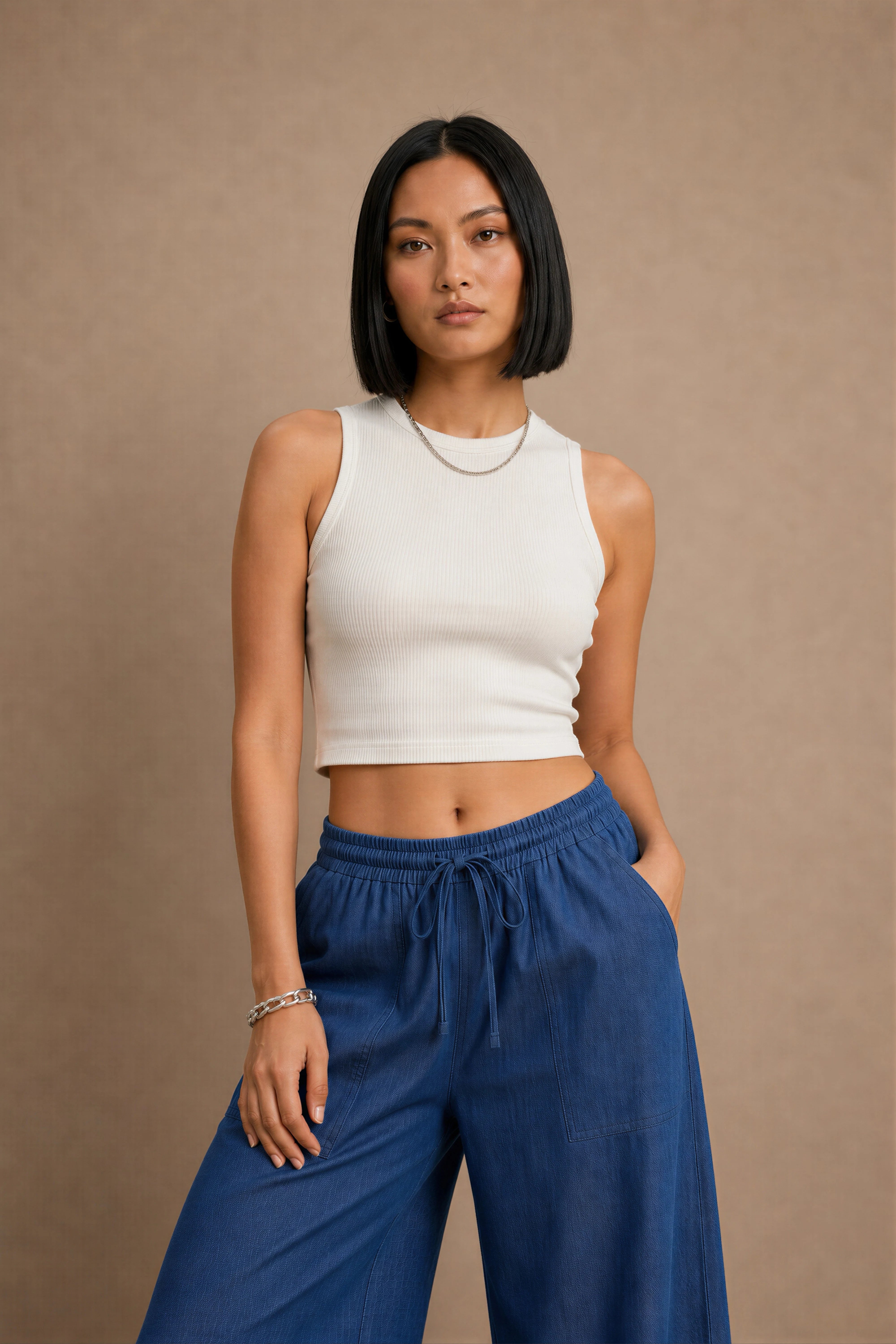 Women's Baggy Denim Joggers With Patch Pockets