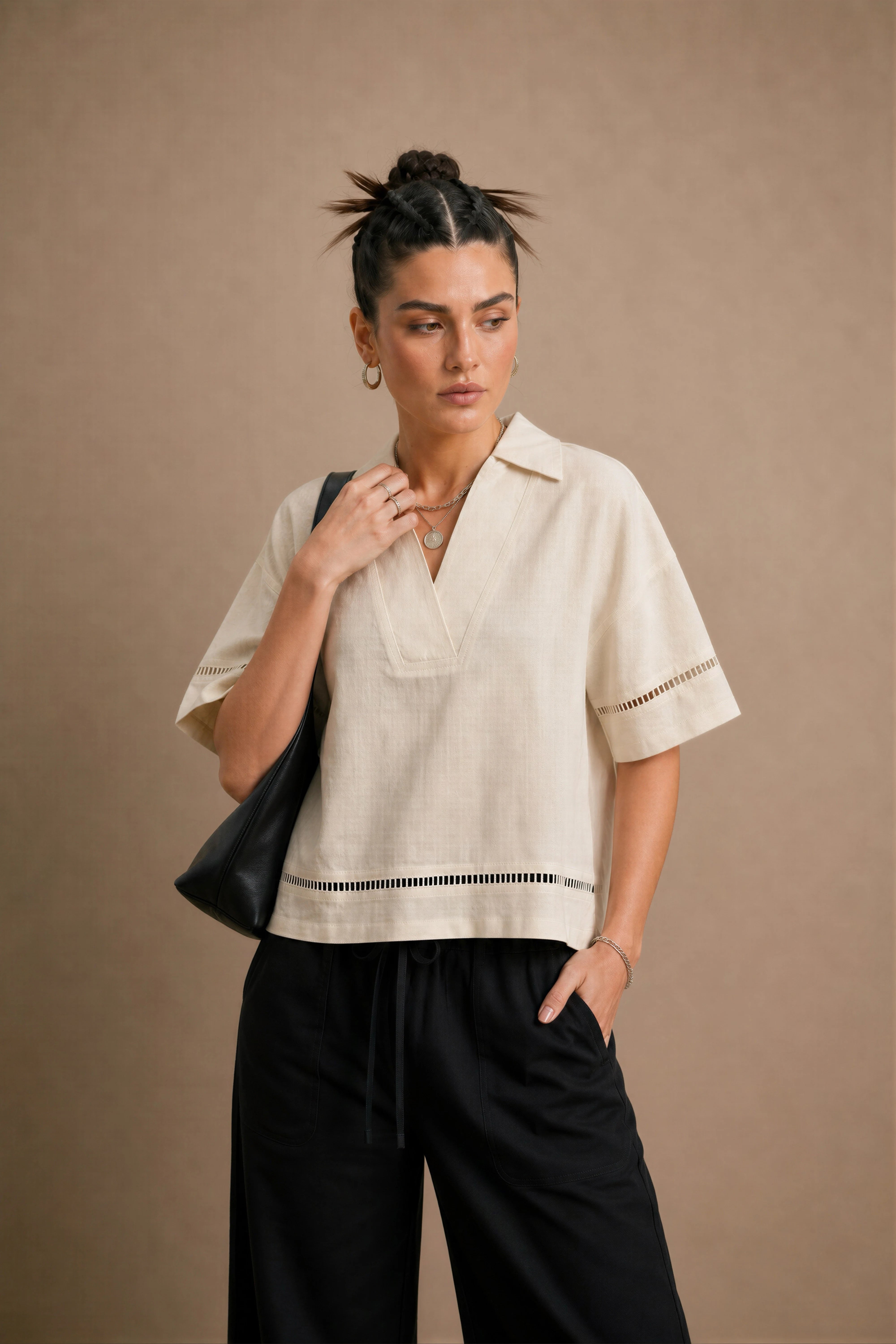 WOMEN'S BLACK LOOSE-FIT COTTON TROUSER
