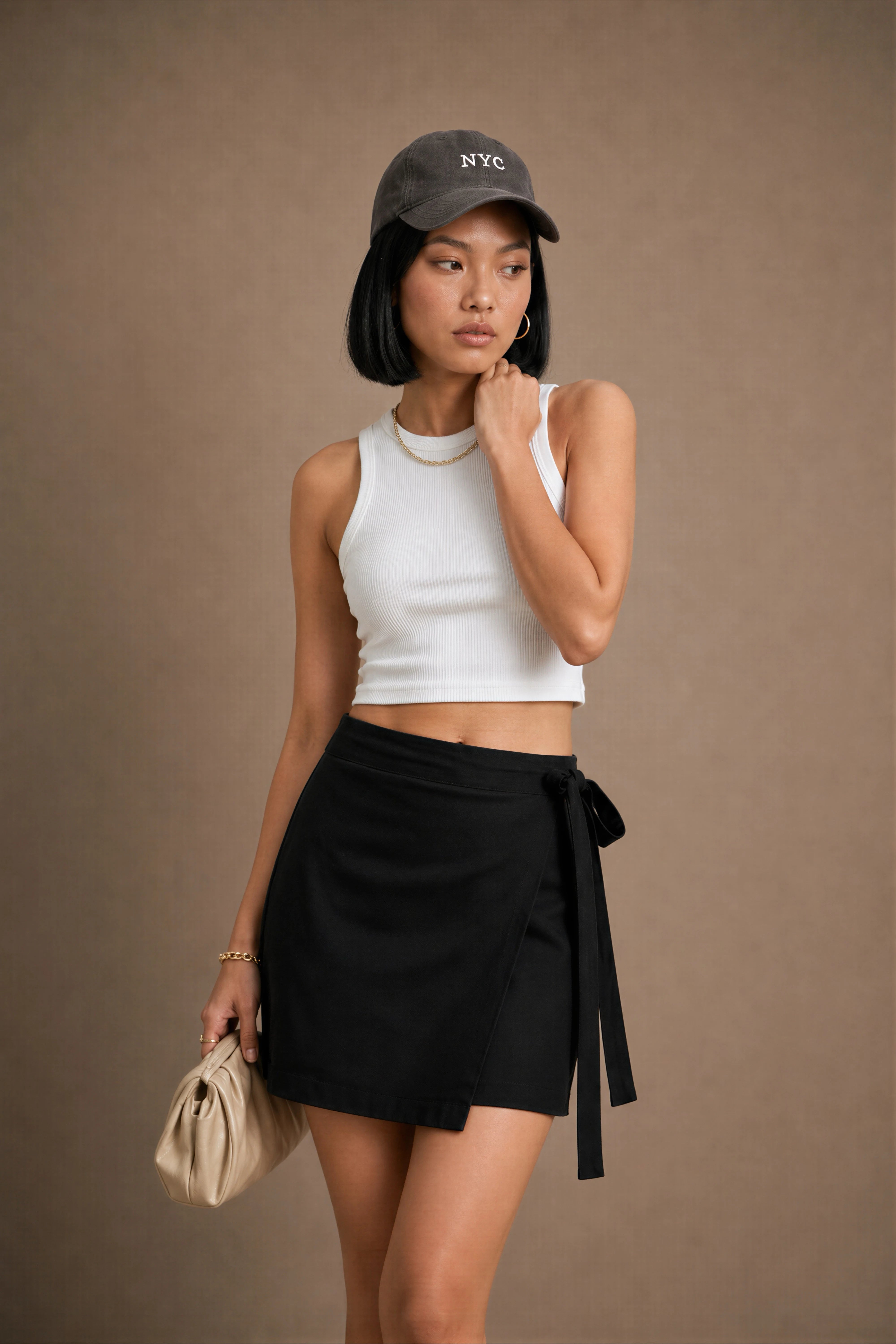 Women's Black Wrap Mini Skort With Side Tie