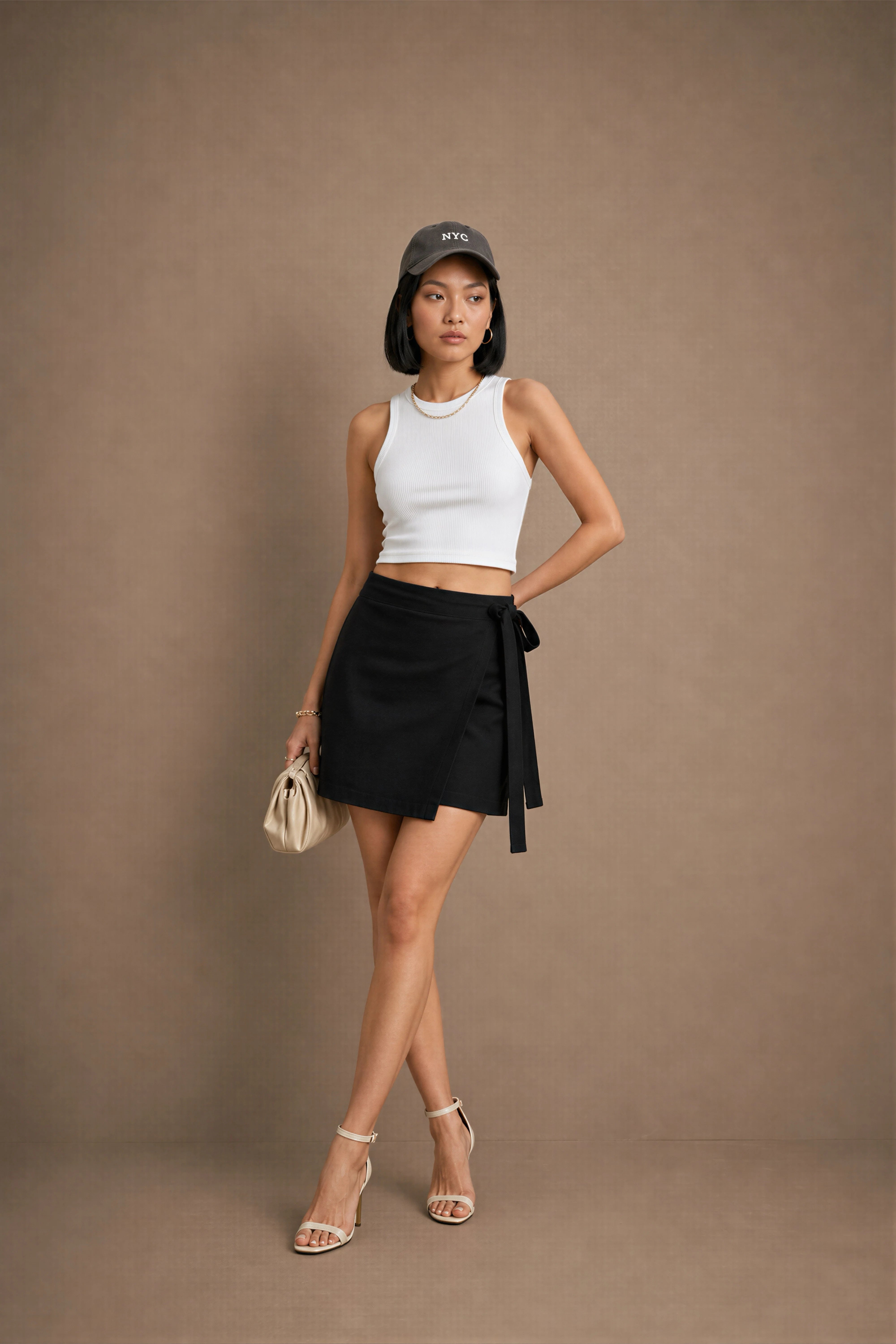 Women's Black Wrap Mini Skort With Side Tie
