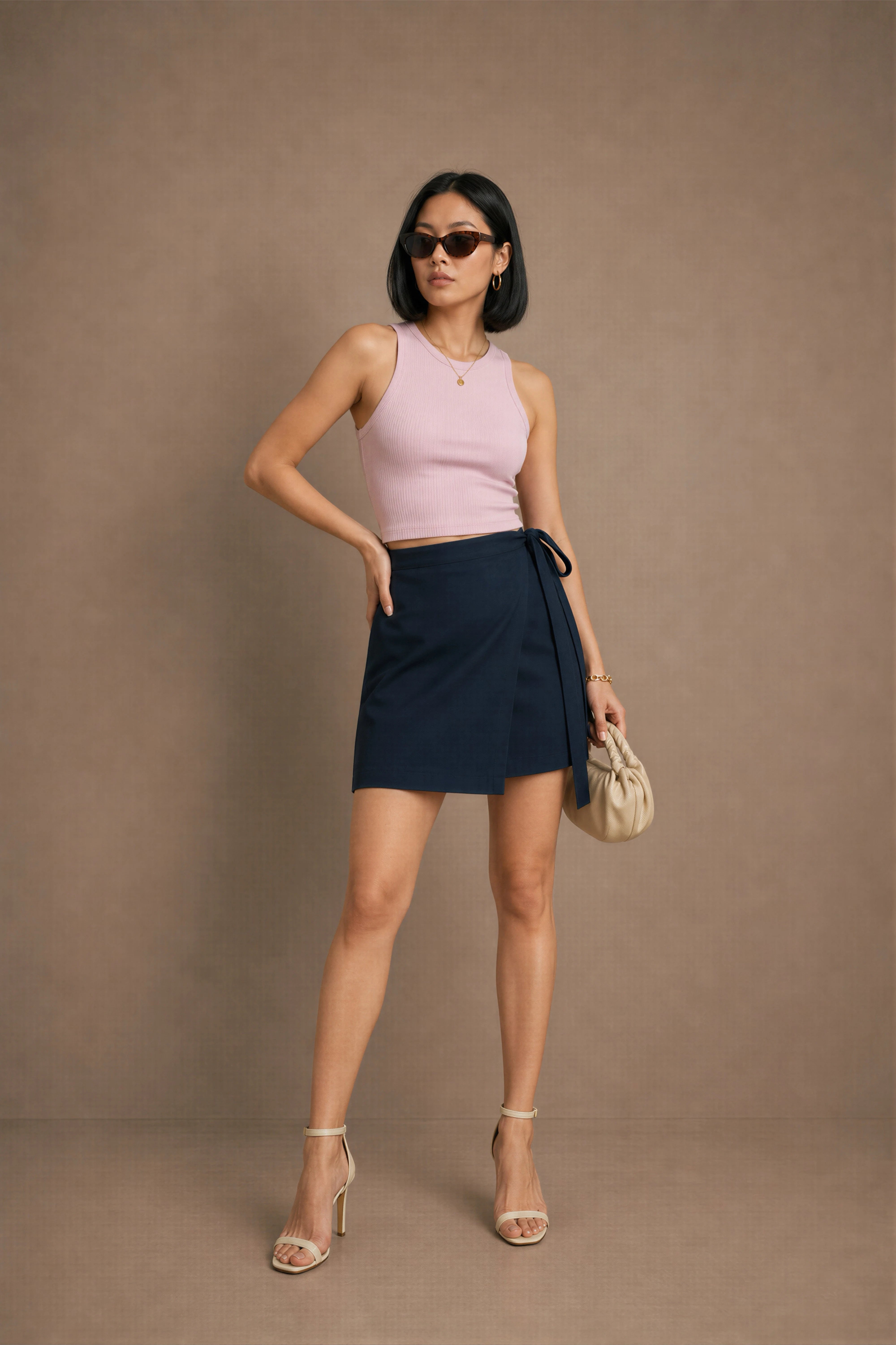 WOMEN'S NAVY BLUE WRAP Mini SKORT WITH SIDE TIE