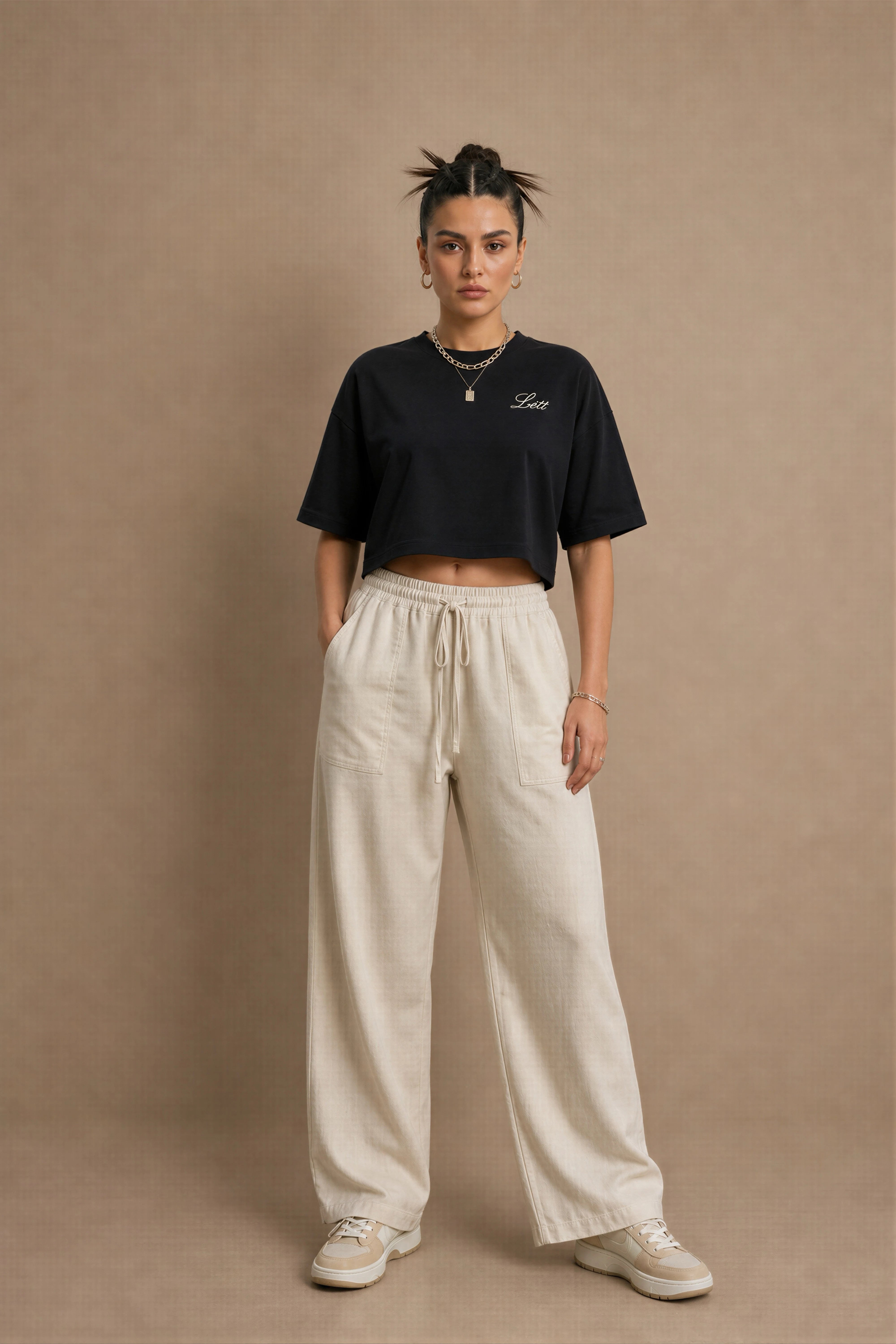 WOMEN'S OFF WHITE LOOSE-FIT COTTON TROUSER