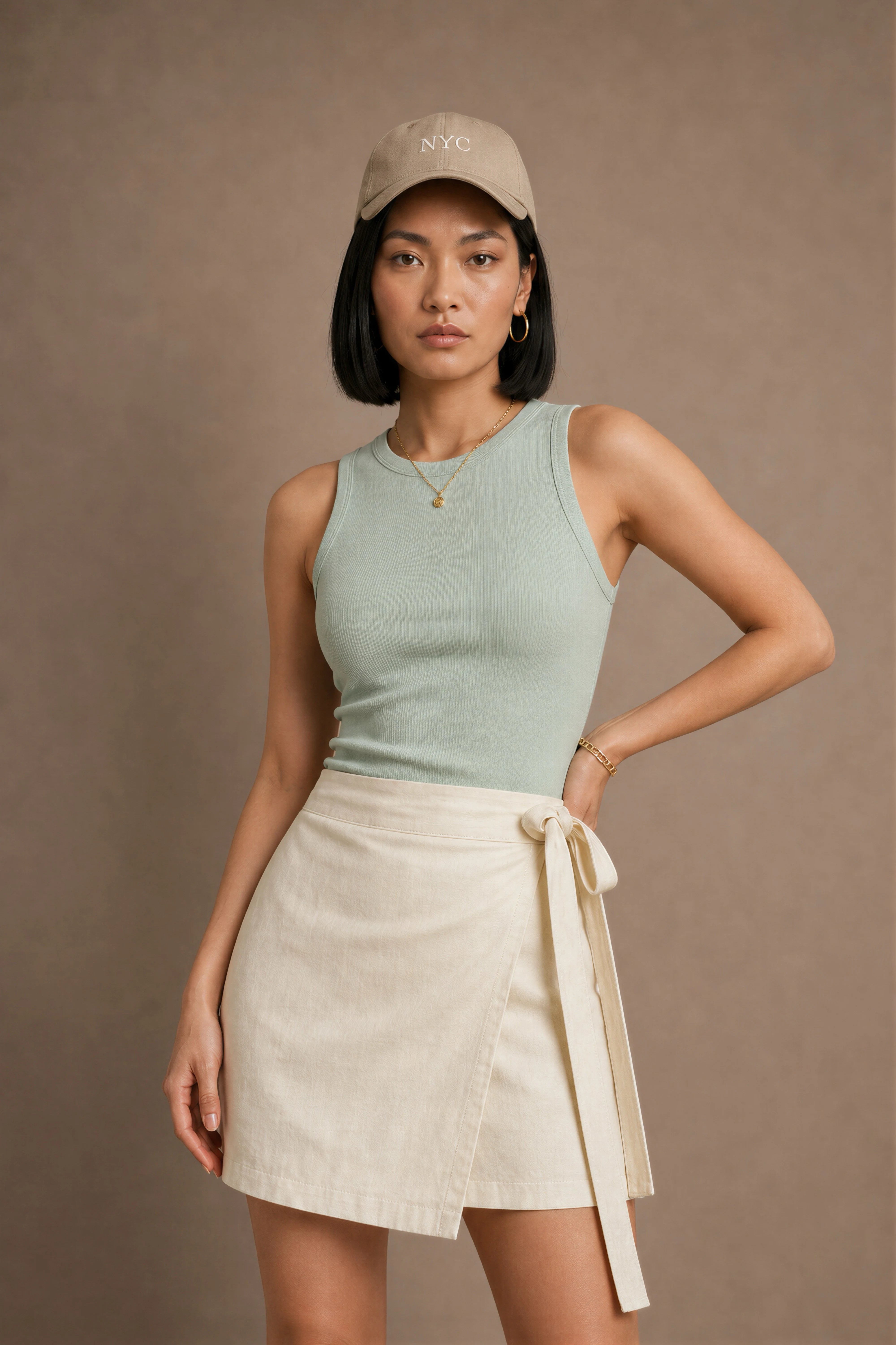 WOMEN'S OFF WHITE WRAP Mini SKORT WITH SIDE TIE