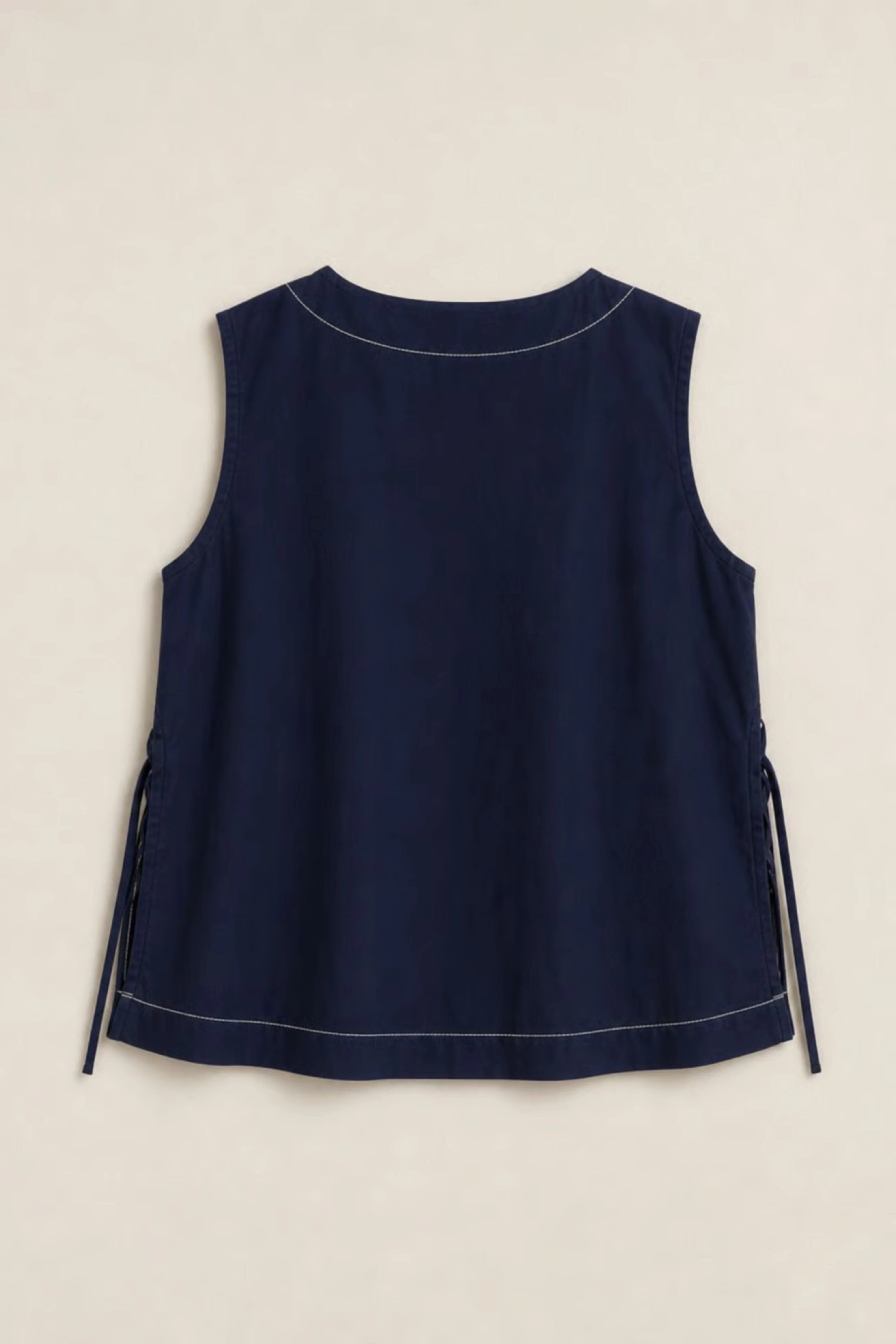 Women's Navy Blue Side-tie Cotton Top With Seam Details