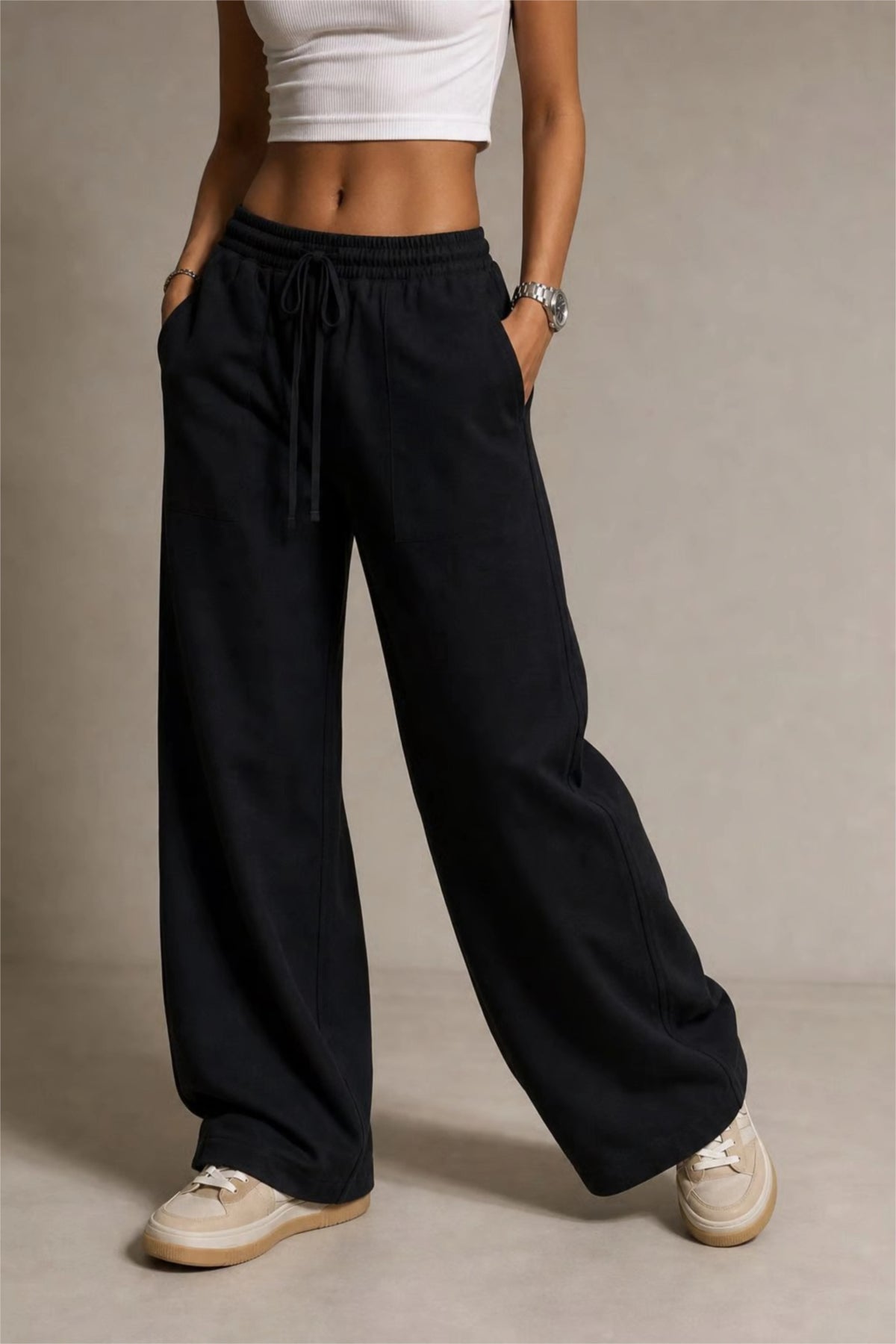 WOMEN'S BLACK LOOSE-FIT COTTON TROUSER