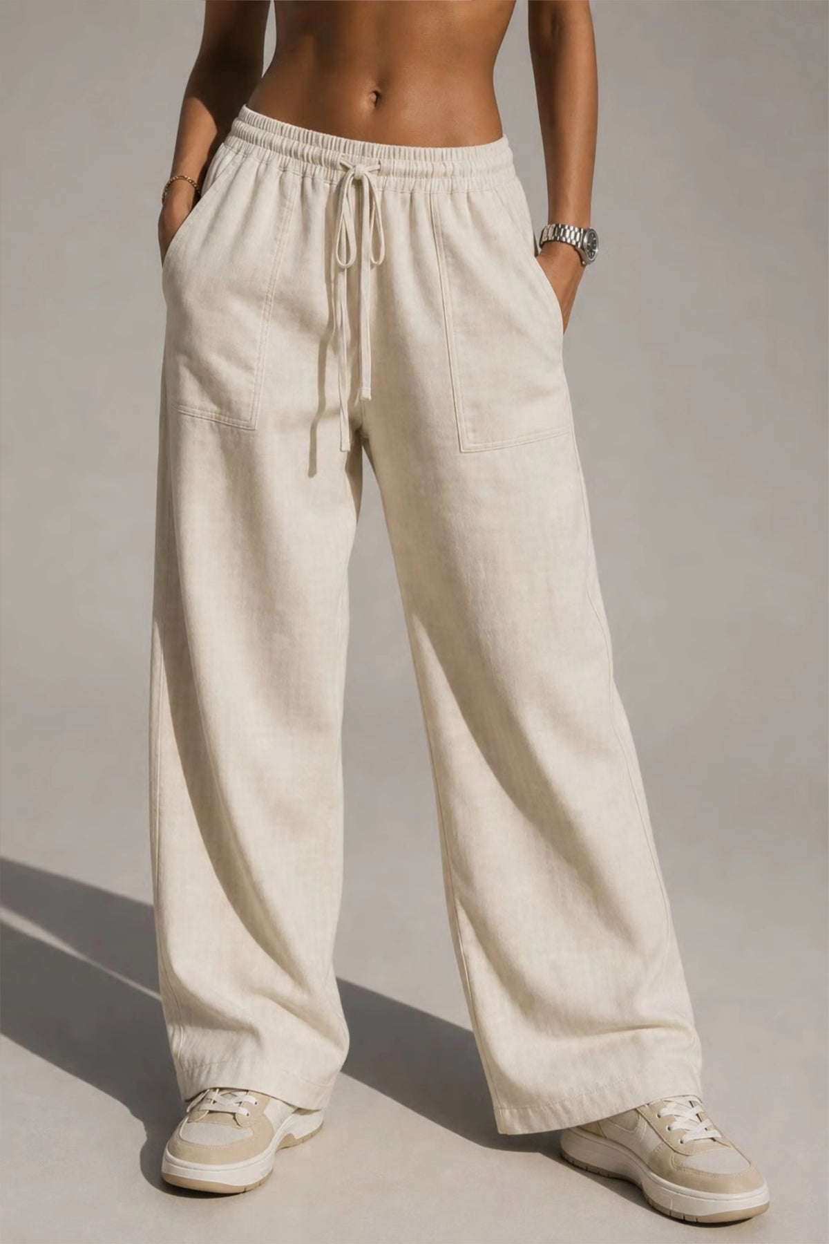 WOMEN'S OFF WHITE LOOSE-FIT COTTON TROUSER