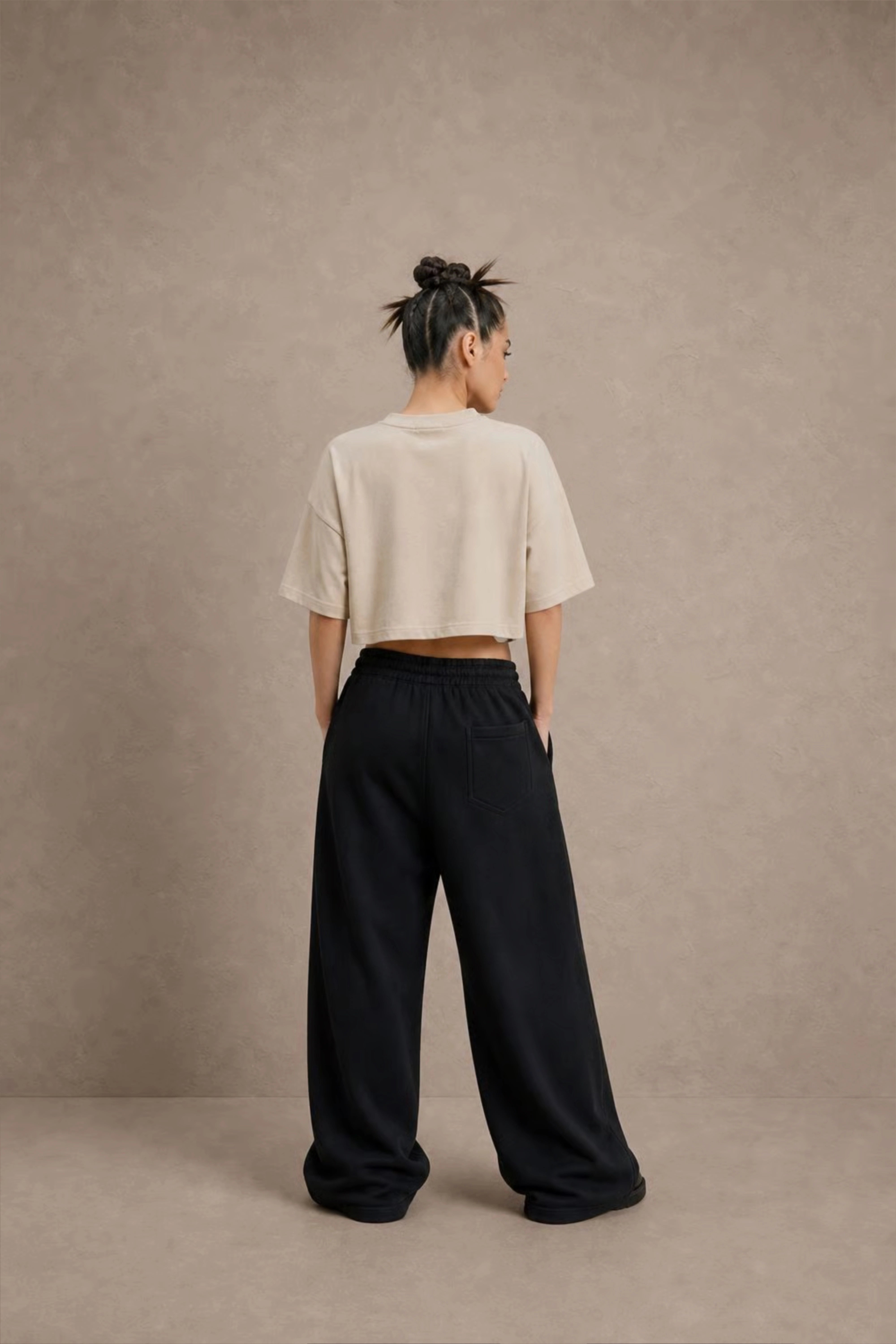 Women's Beige drop shoulder Litt cotton Crop Top
