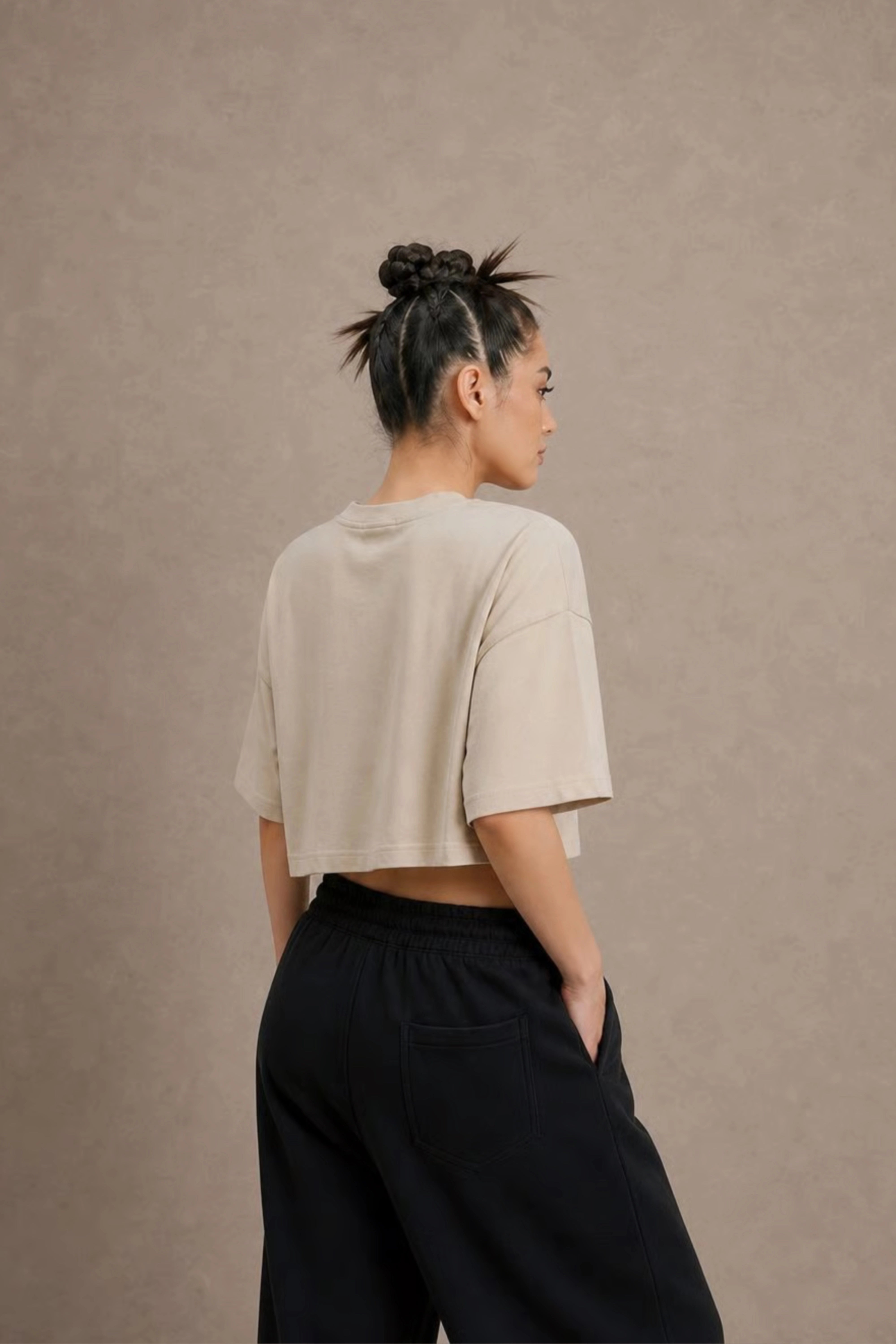 Women's Beige drop shoulder Litt cotton Crop Top
