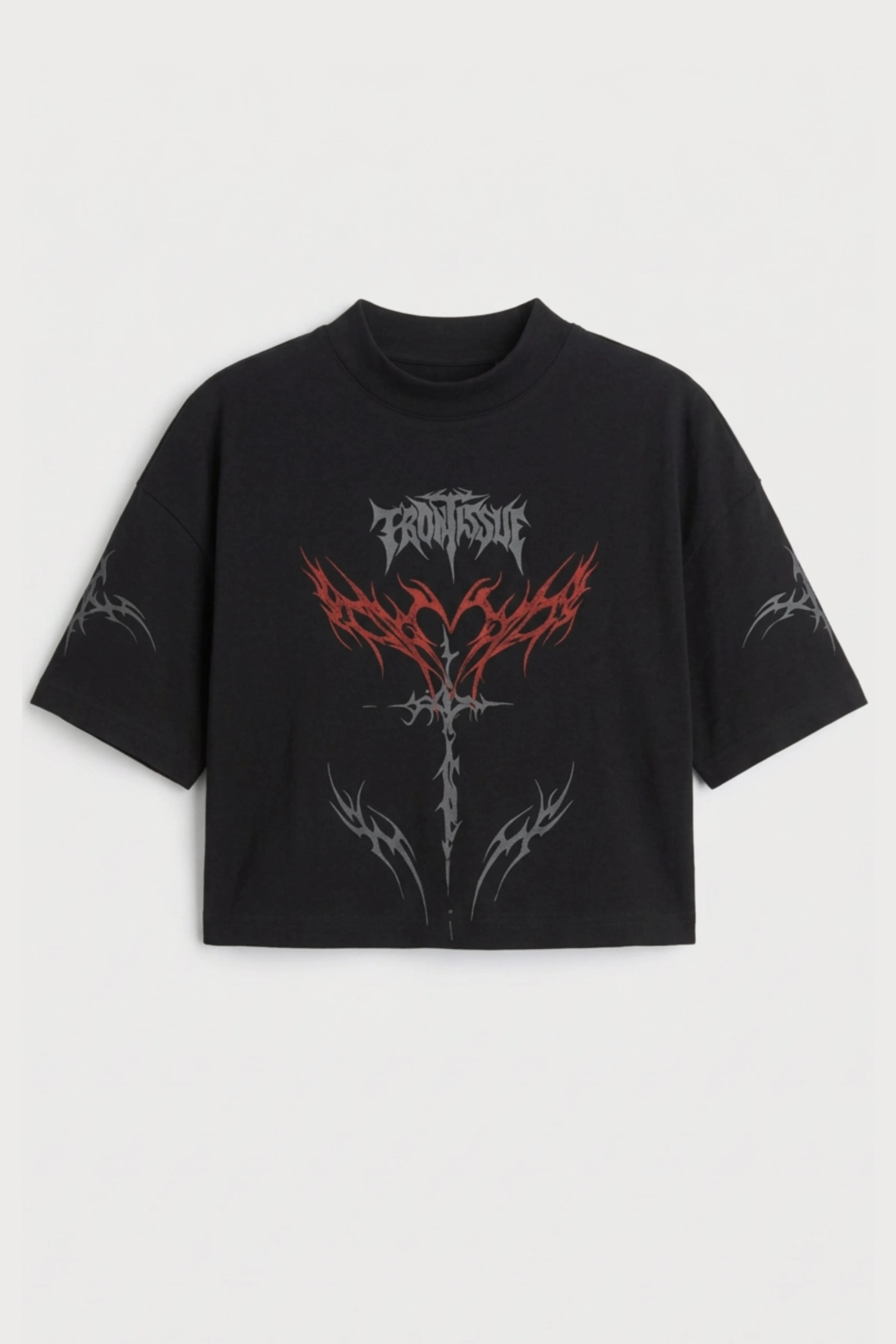 Women's Black Gothic  Printed Cotton Crop Top