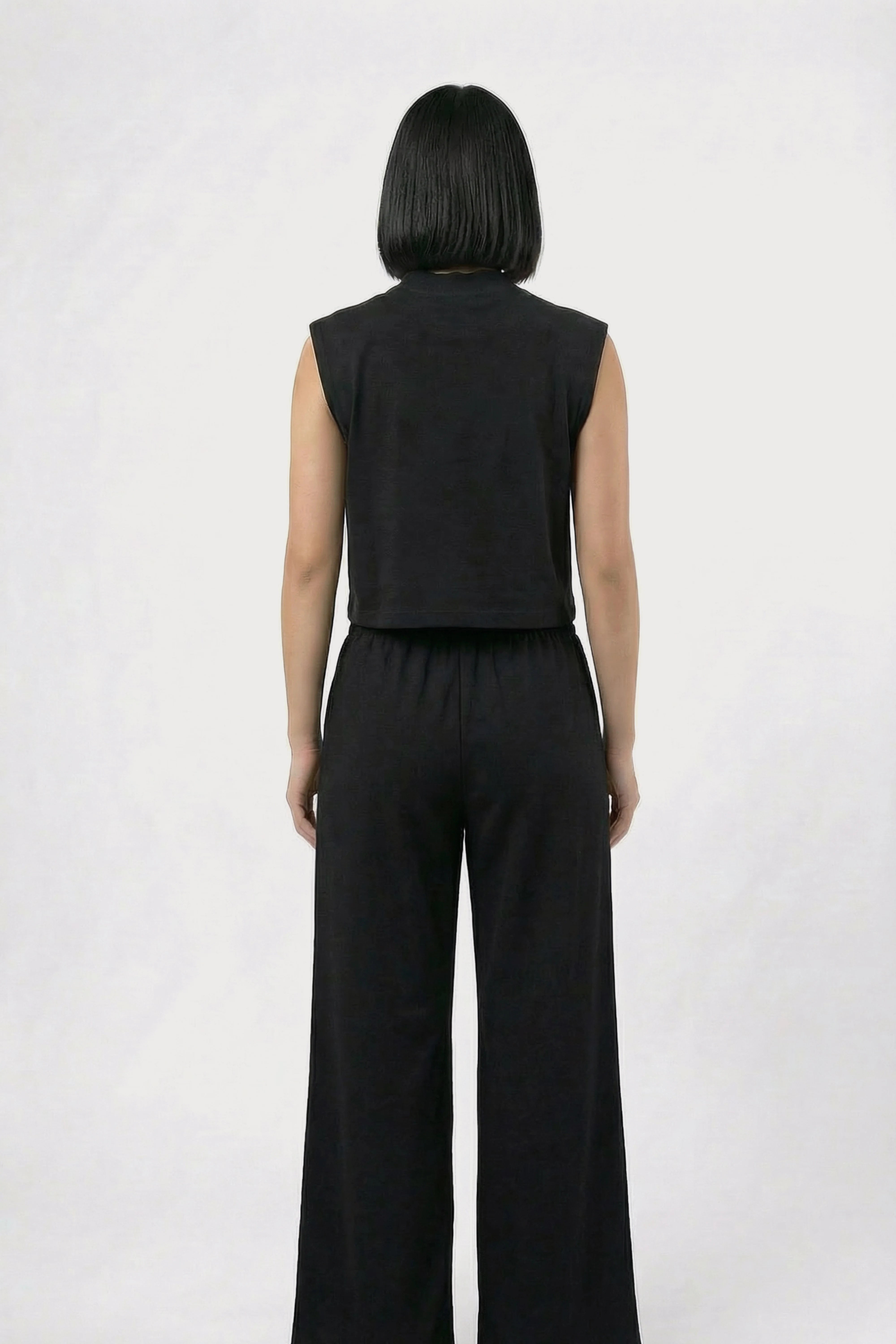 Women's Black sleeveless Sunday coast Cotton Crop Top