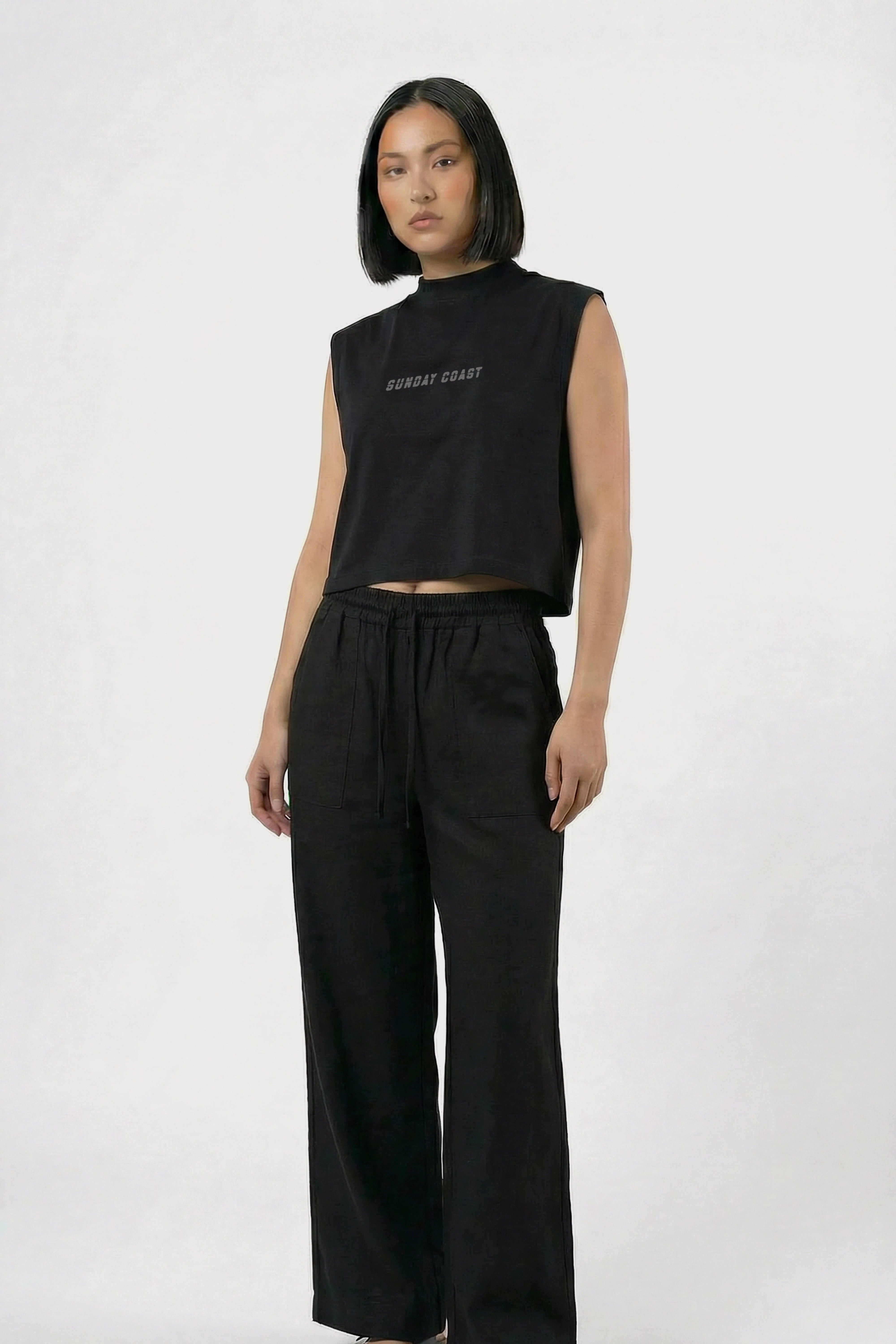 Women's Black sleeveless Sunday coast Cotton Crop Top