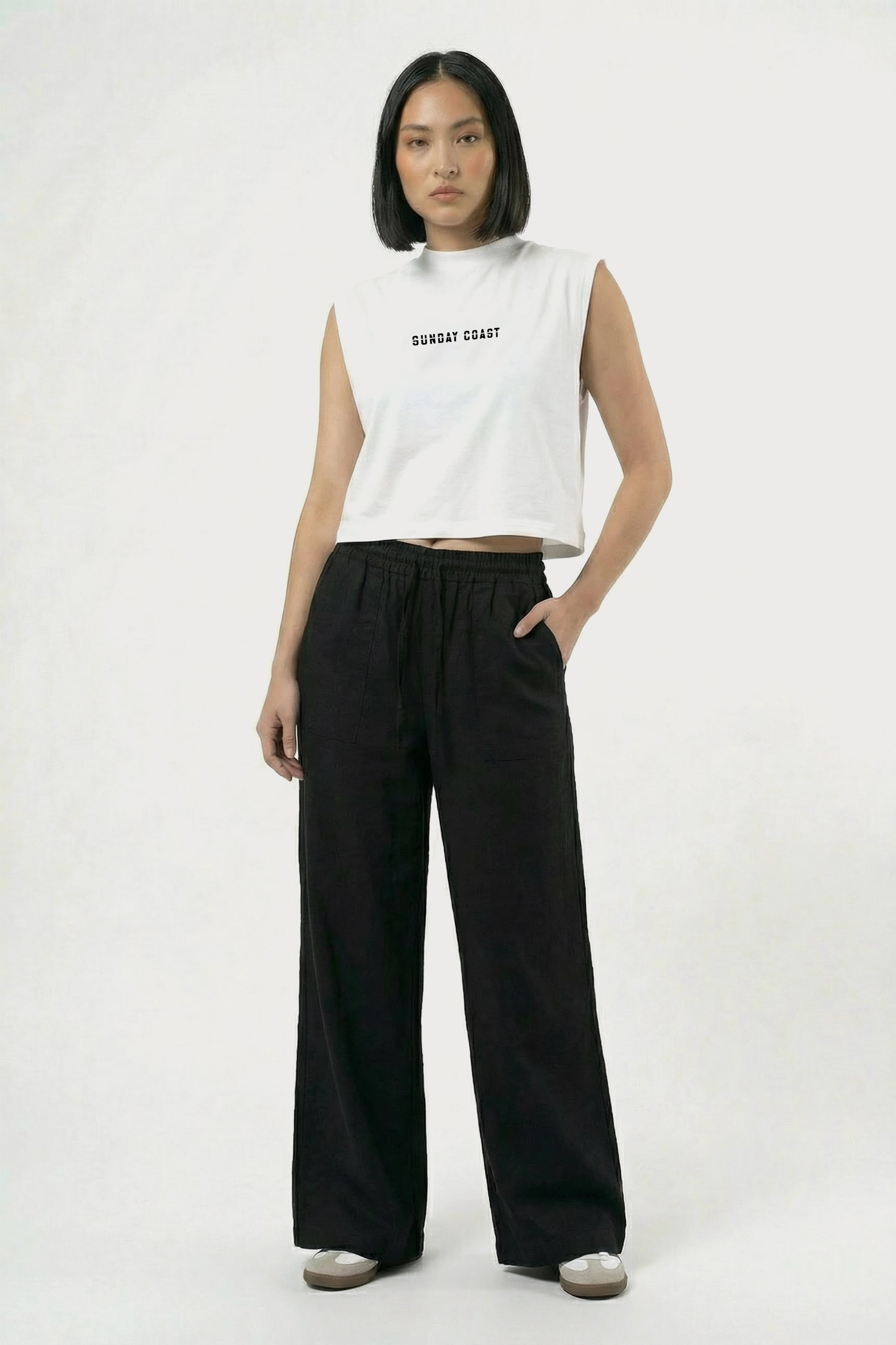 Women's White sleeveless Sunday coast Cotton Crop Top