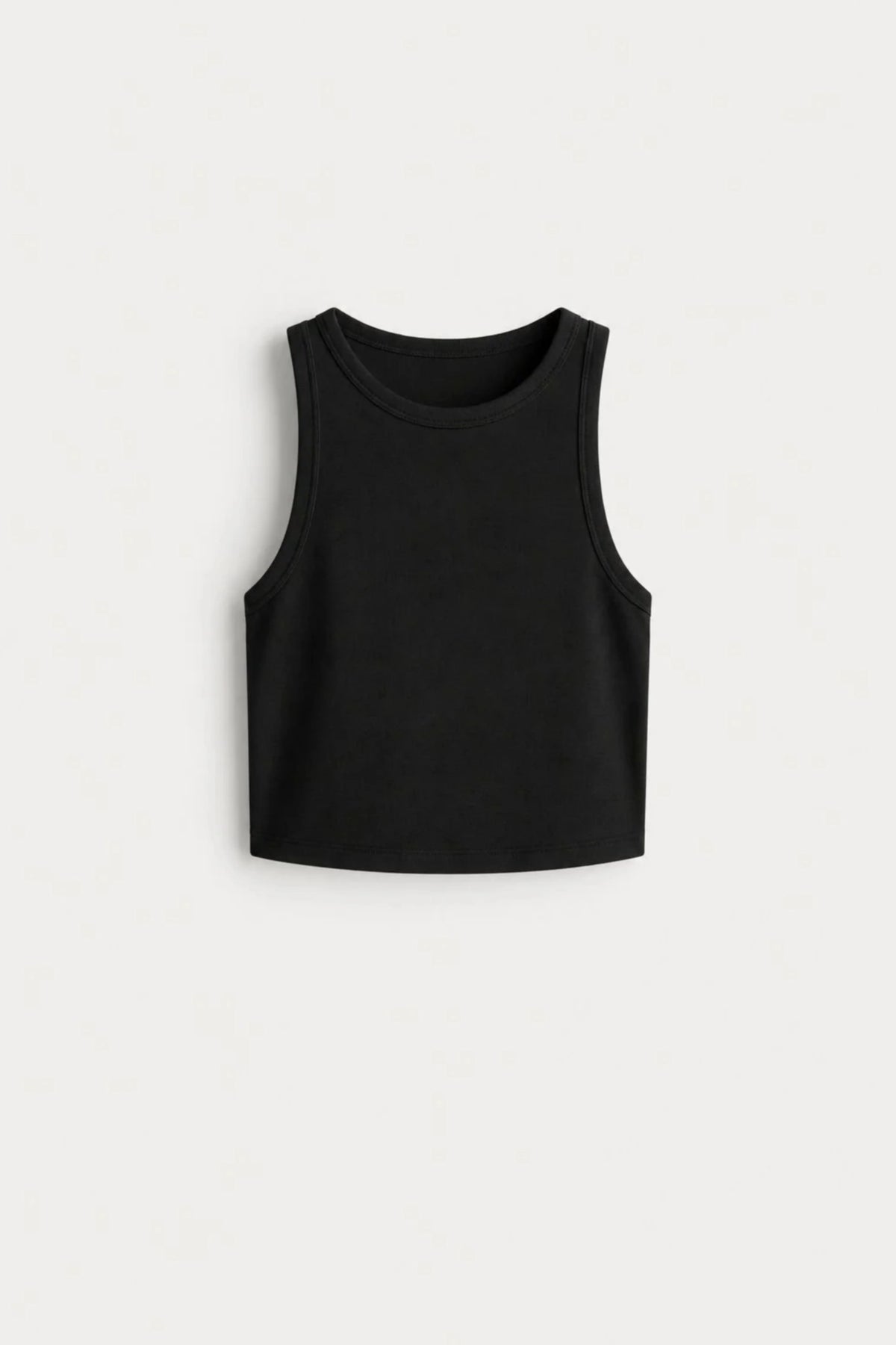 Women's black sleeveless ribbed cotton crop top