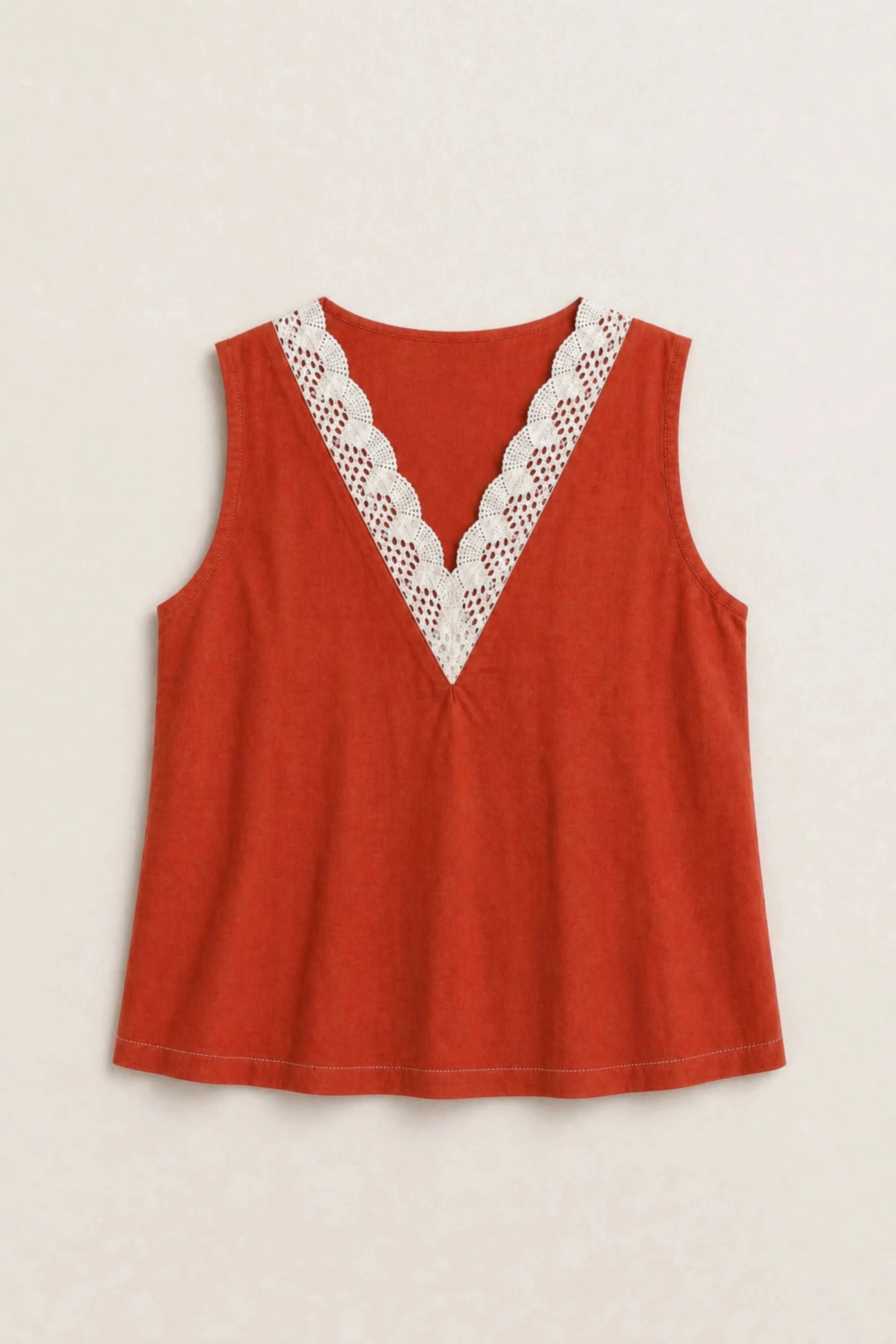 Women's Rust Crochet-trim Deep V-neck Top