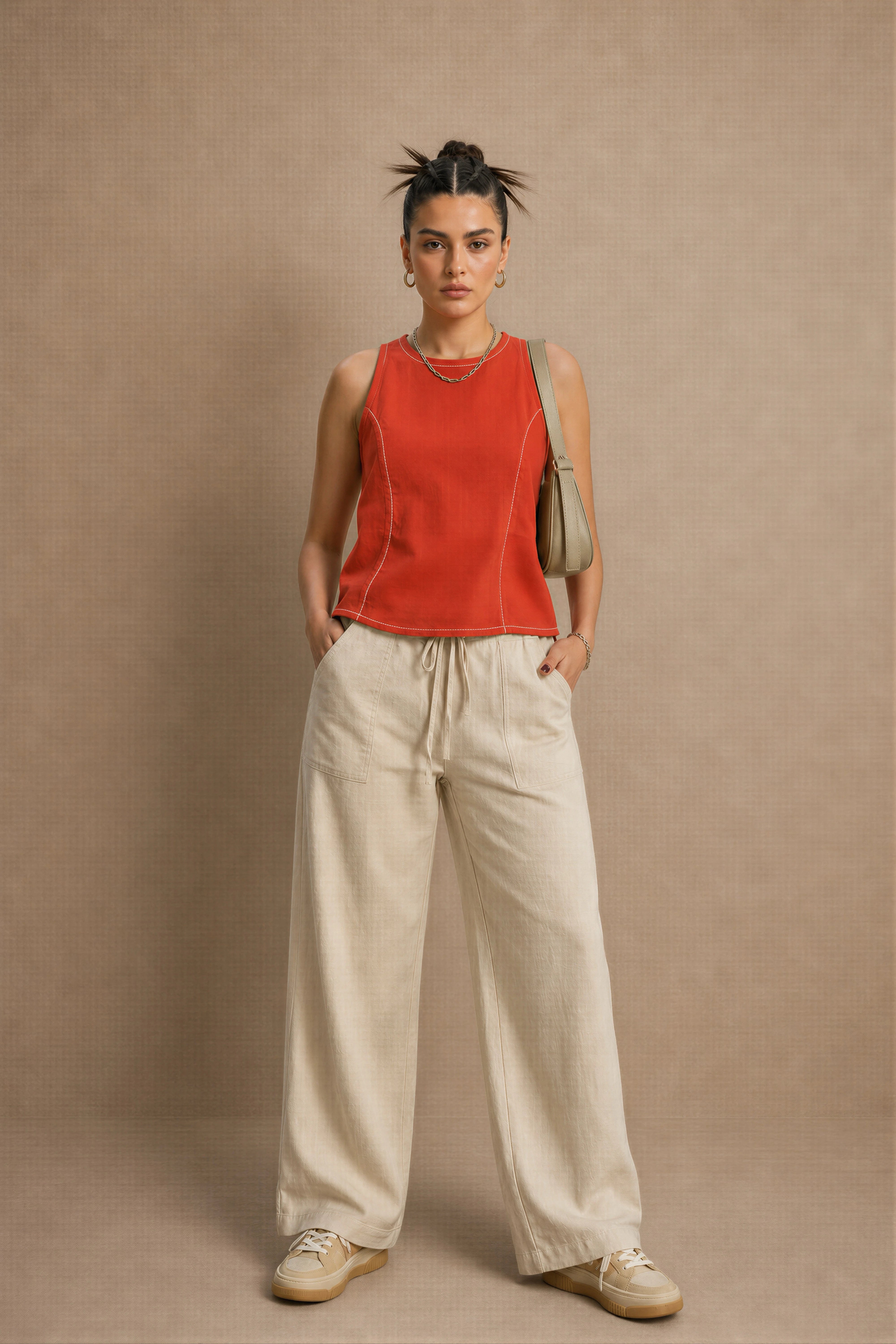 Women's Rust High-neck Seamed Halter Top