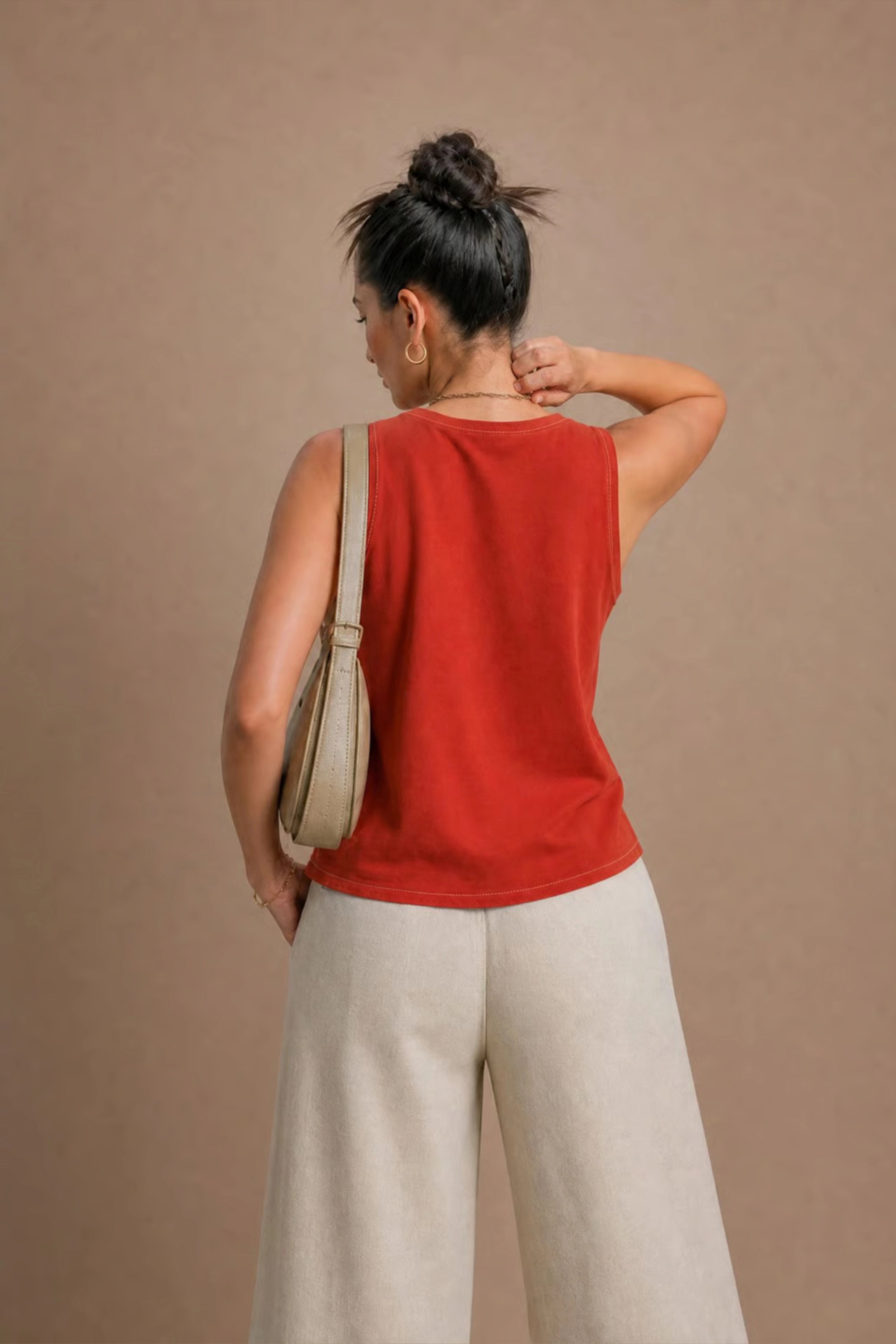 Women's Rust High-neck Seamed Halter Top