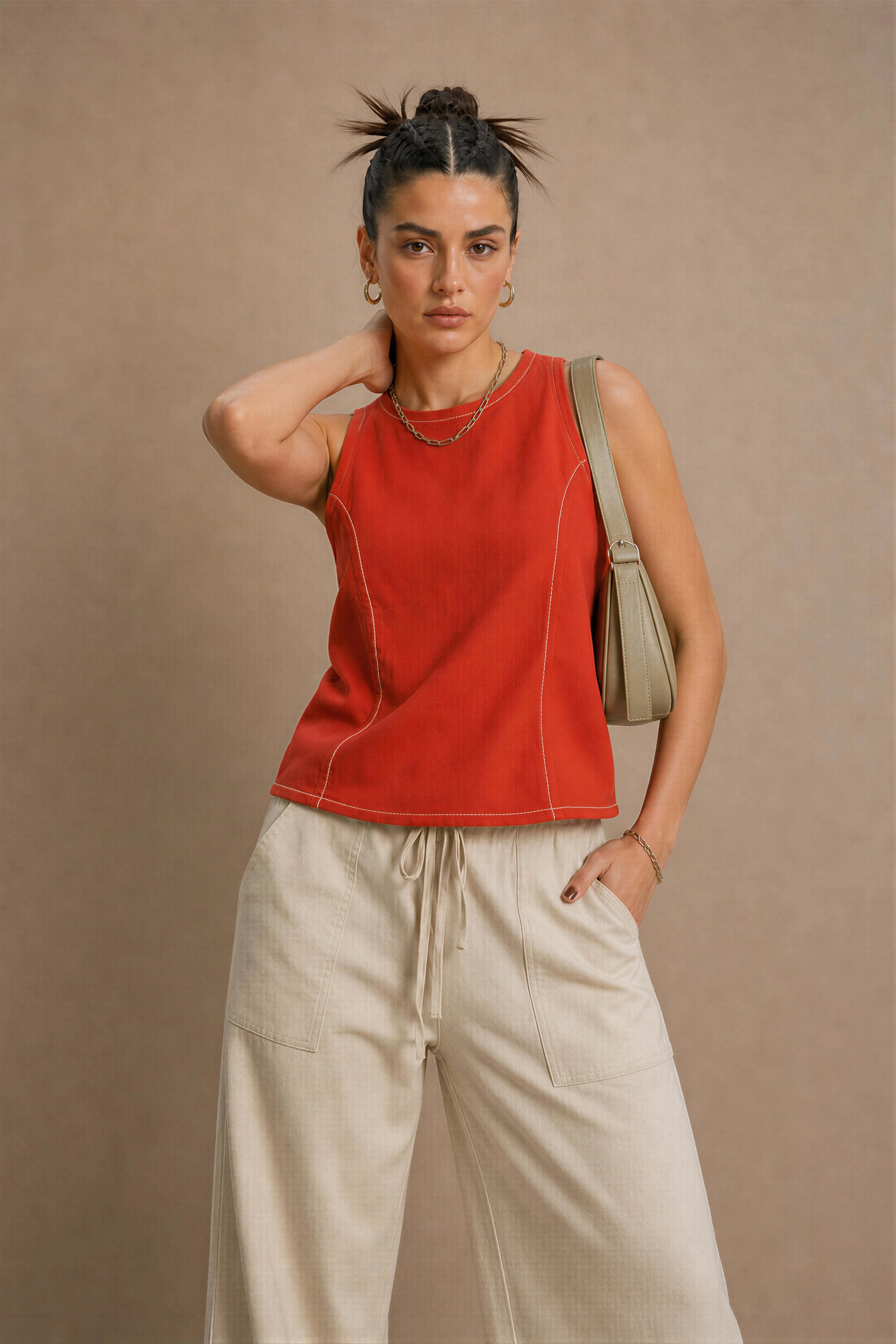 Women's Rust High-neck Seamed Halter Top