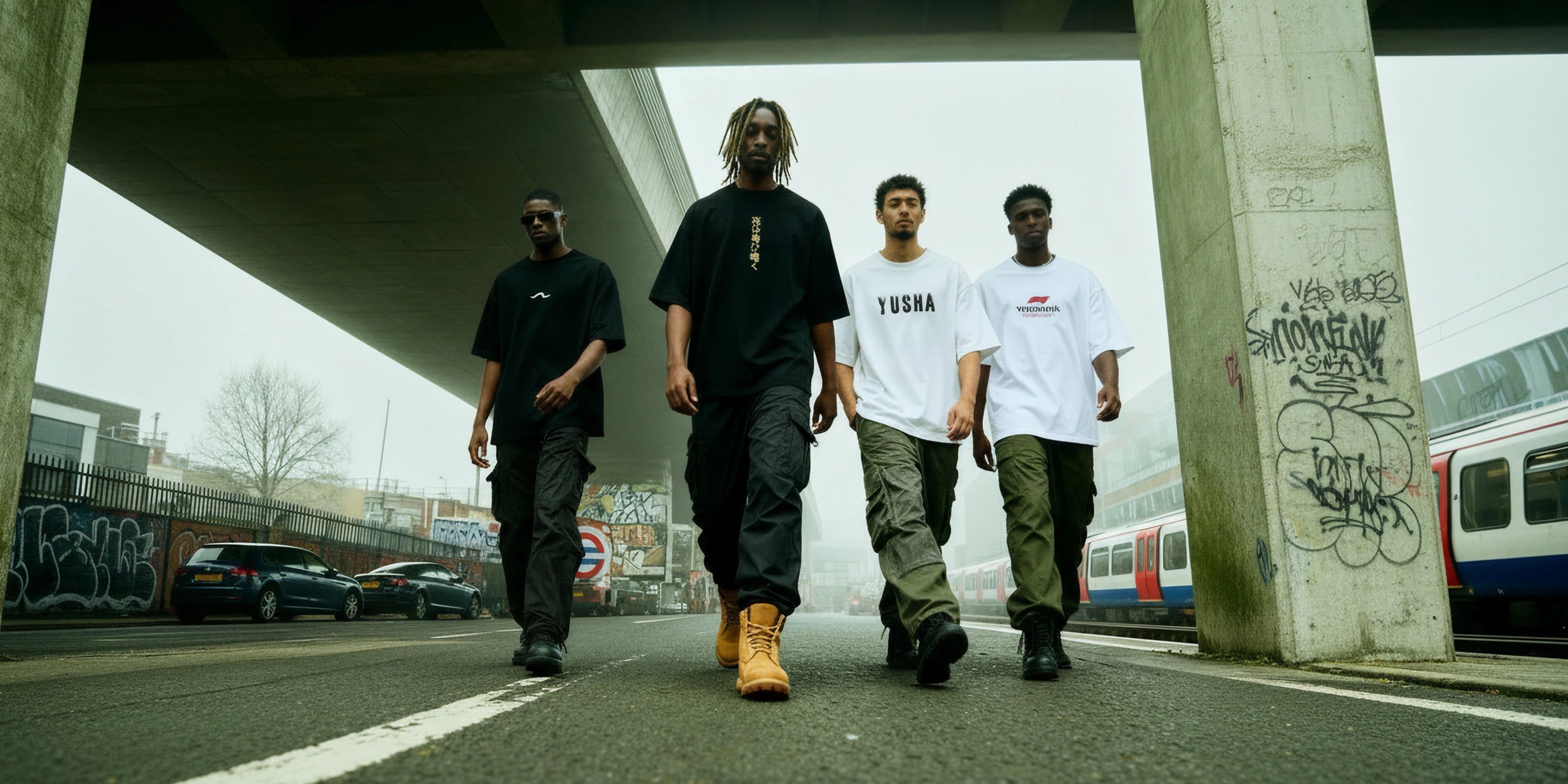 Group of men wearing relaxed fit t-shirt