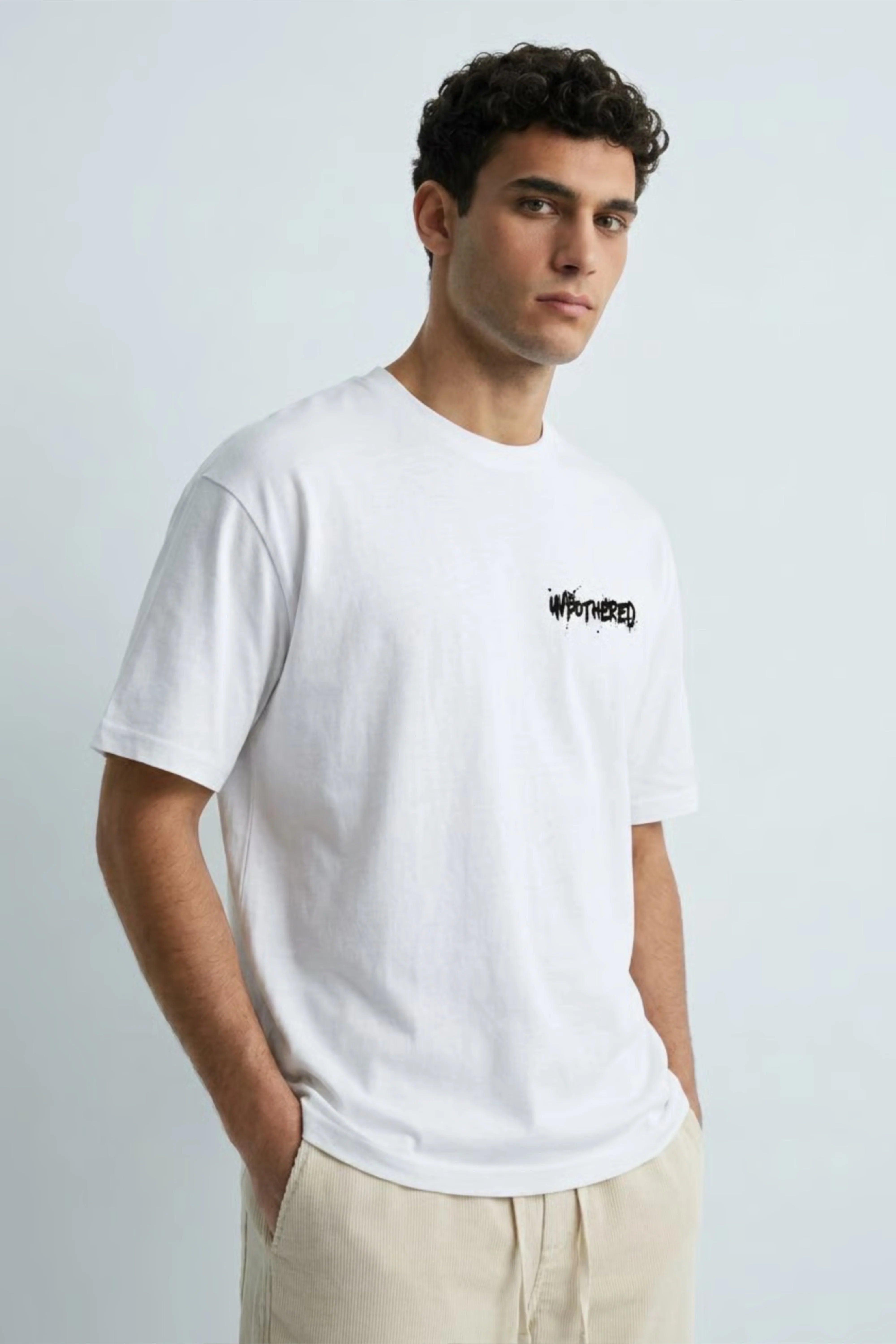 Relaxed Fit Unbothered White T-Shirt for Men