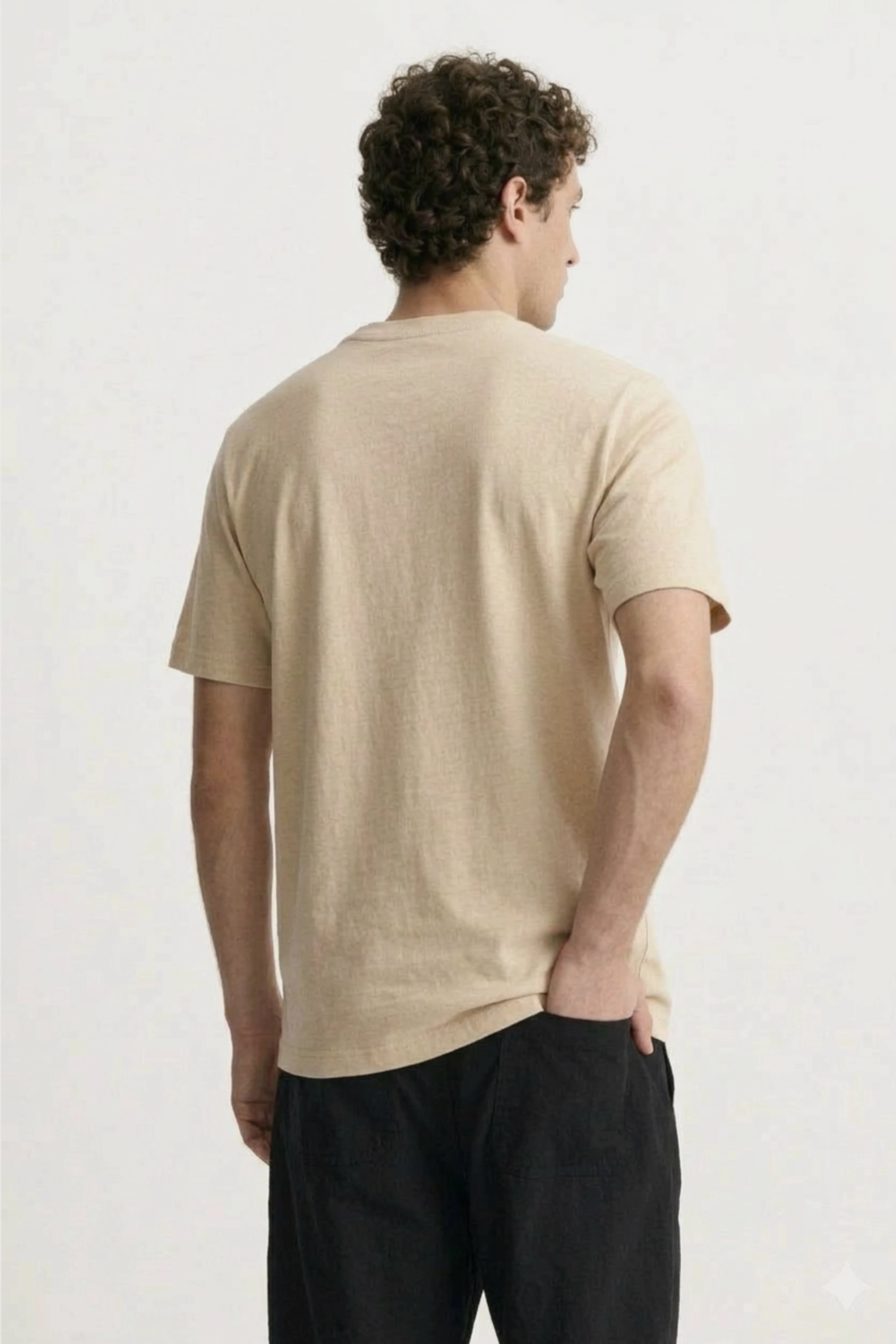 Men's beige classic fit Cotton T-Shirt