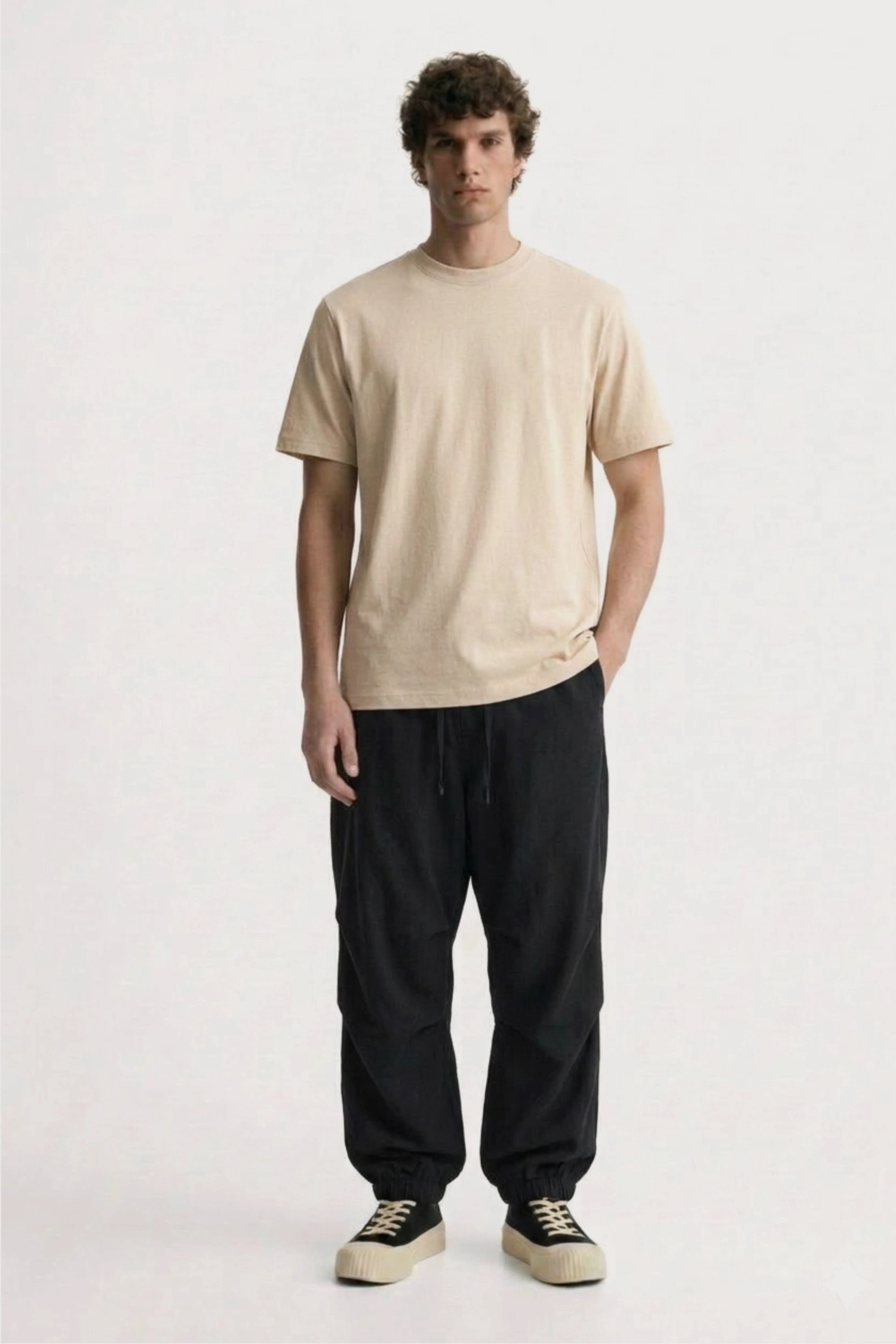 Men's beige classic fit Cotton T-Shirt