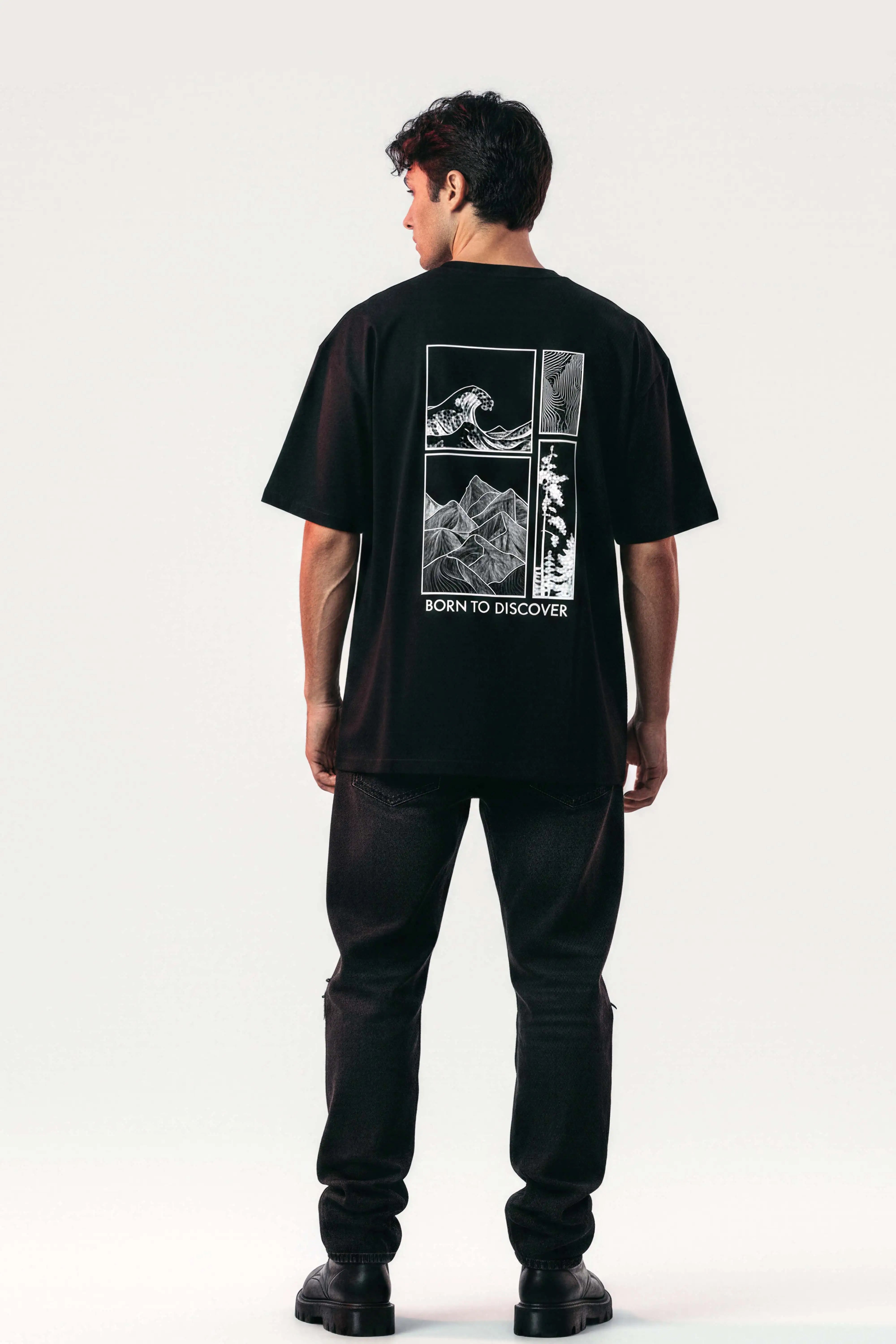 Men's Black Born to Discover Oversized T-Shirt