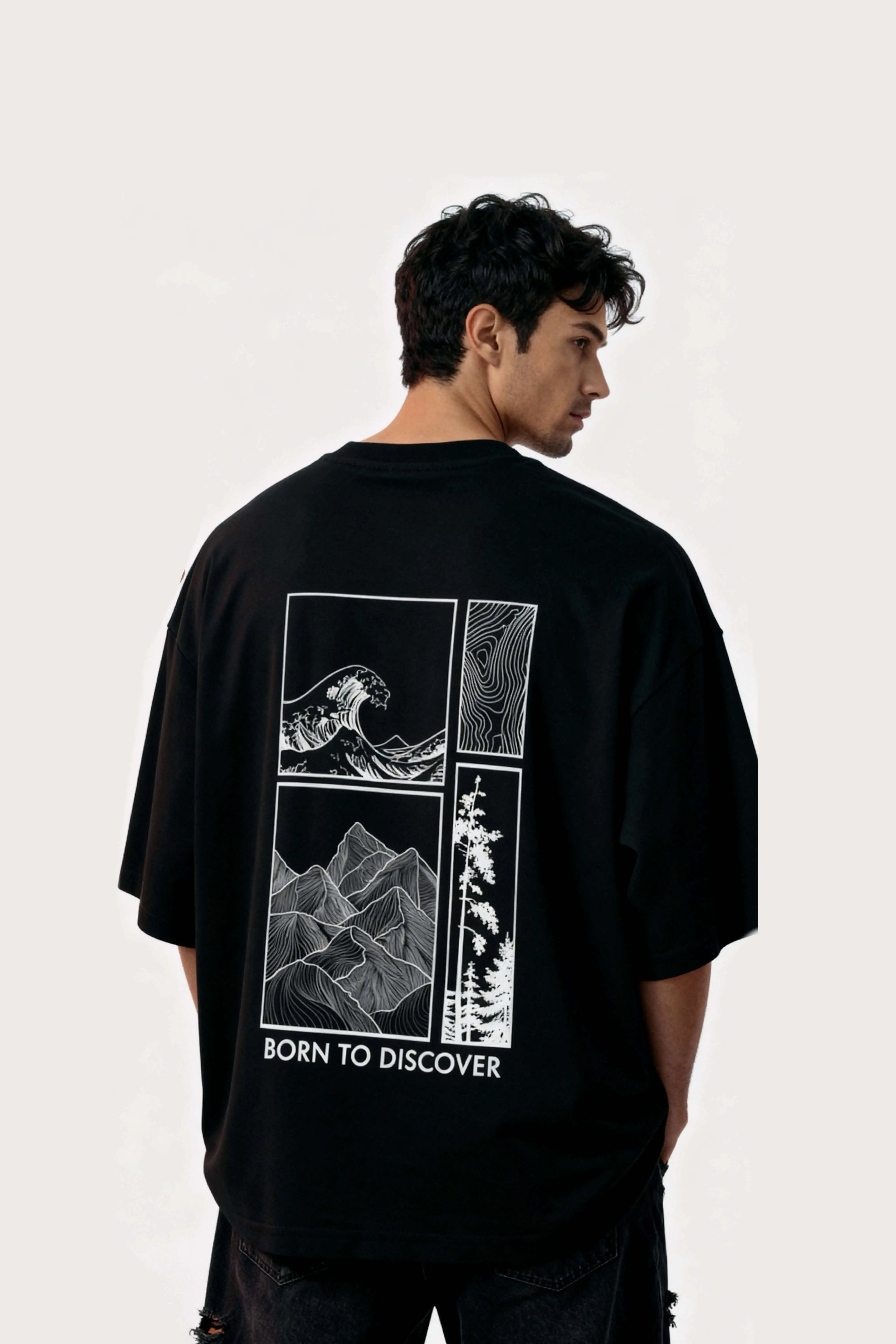 Men's Black Born to Discover Oversized T-Shirt