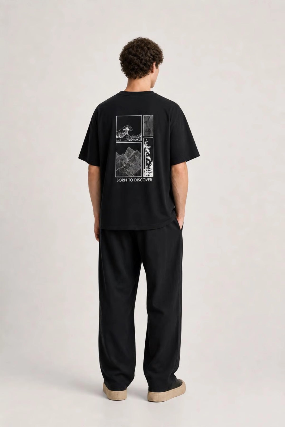 Men's Black Born to Discover Oversized T-Shirt