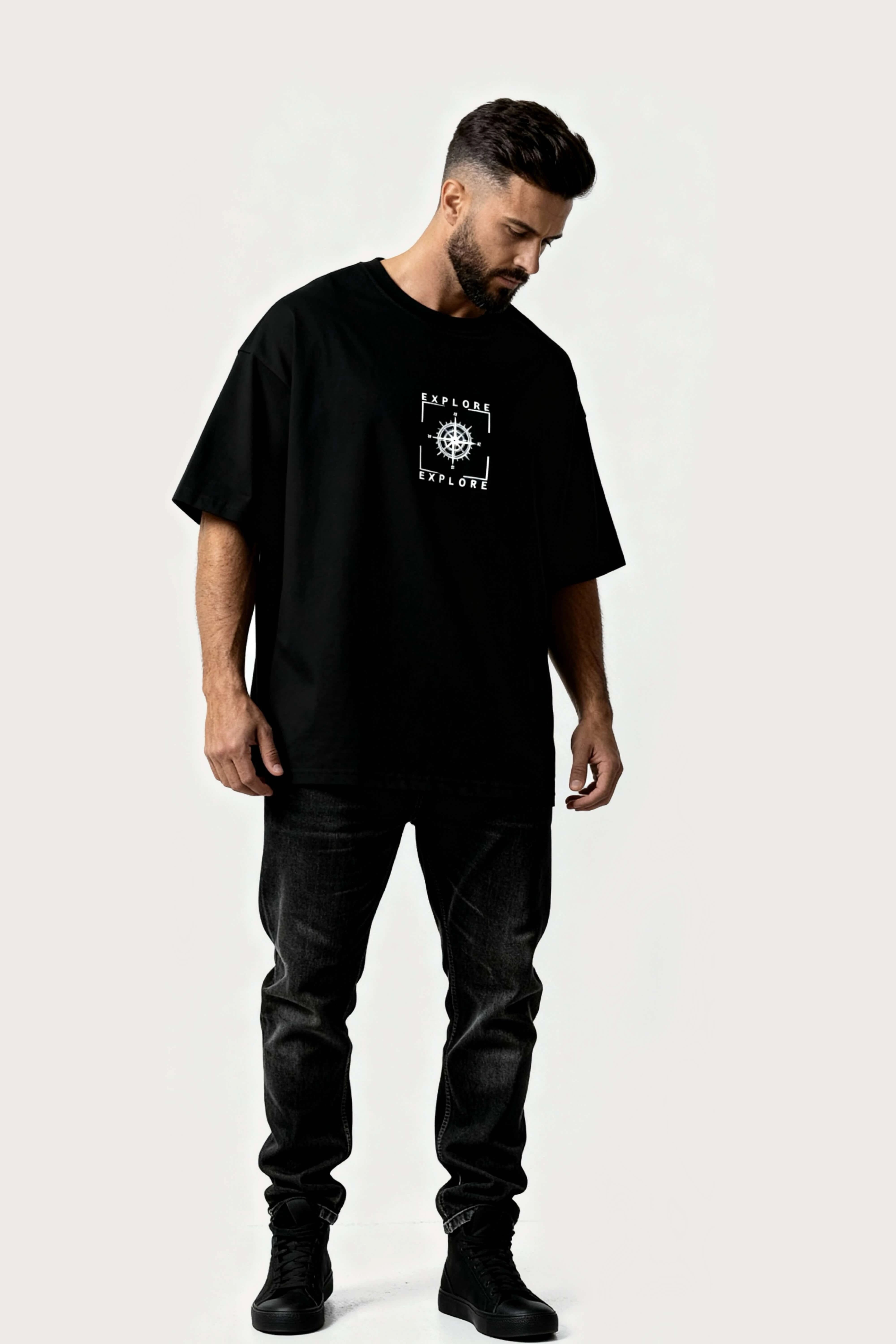 Men's Black Explore Oversized T-Shirt
