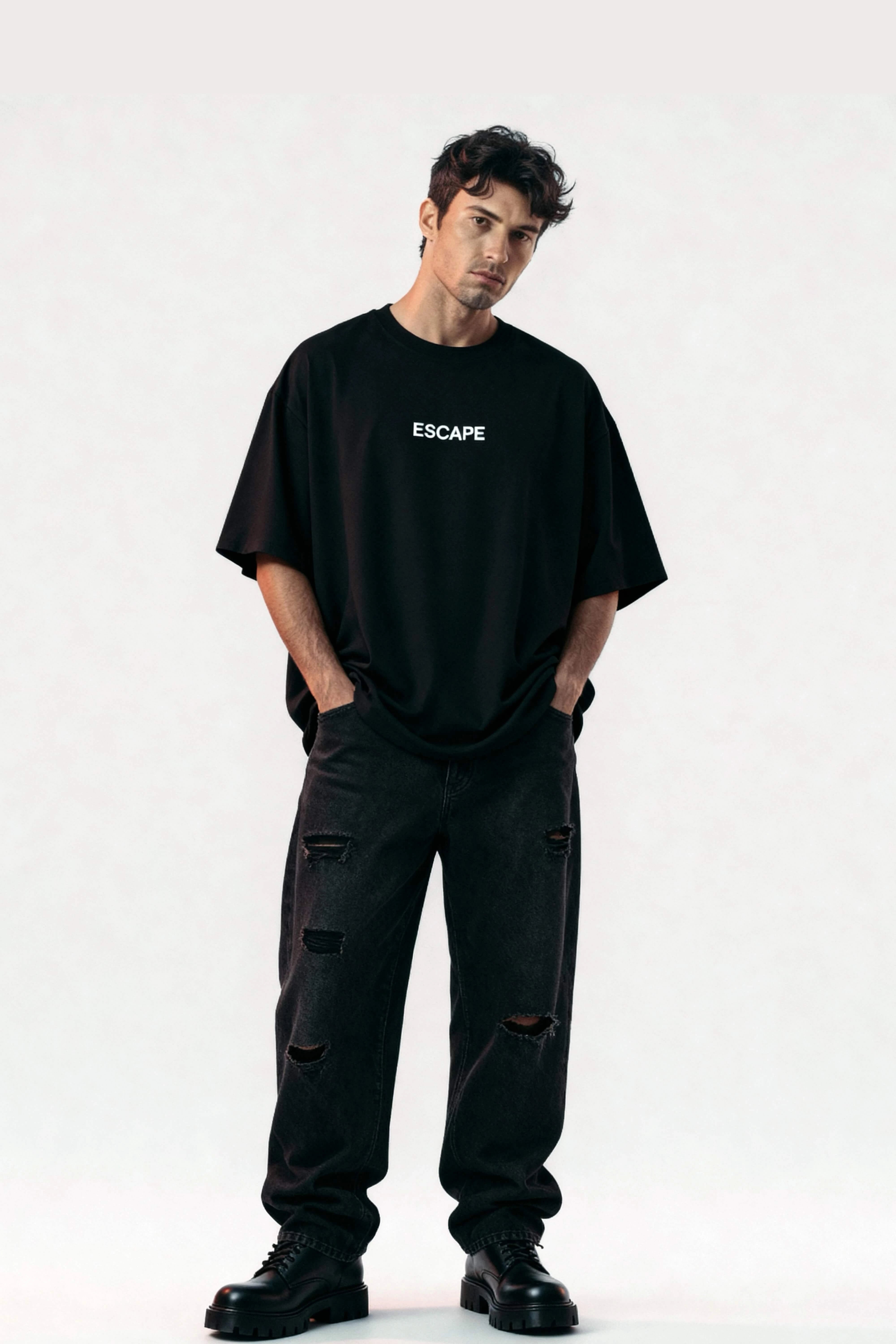 Men's Black Escape Oversized T-Shirt