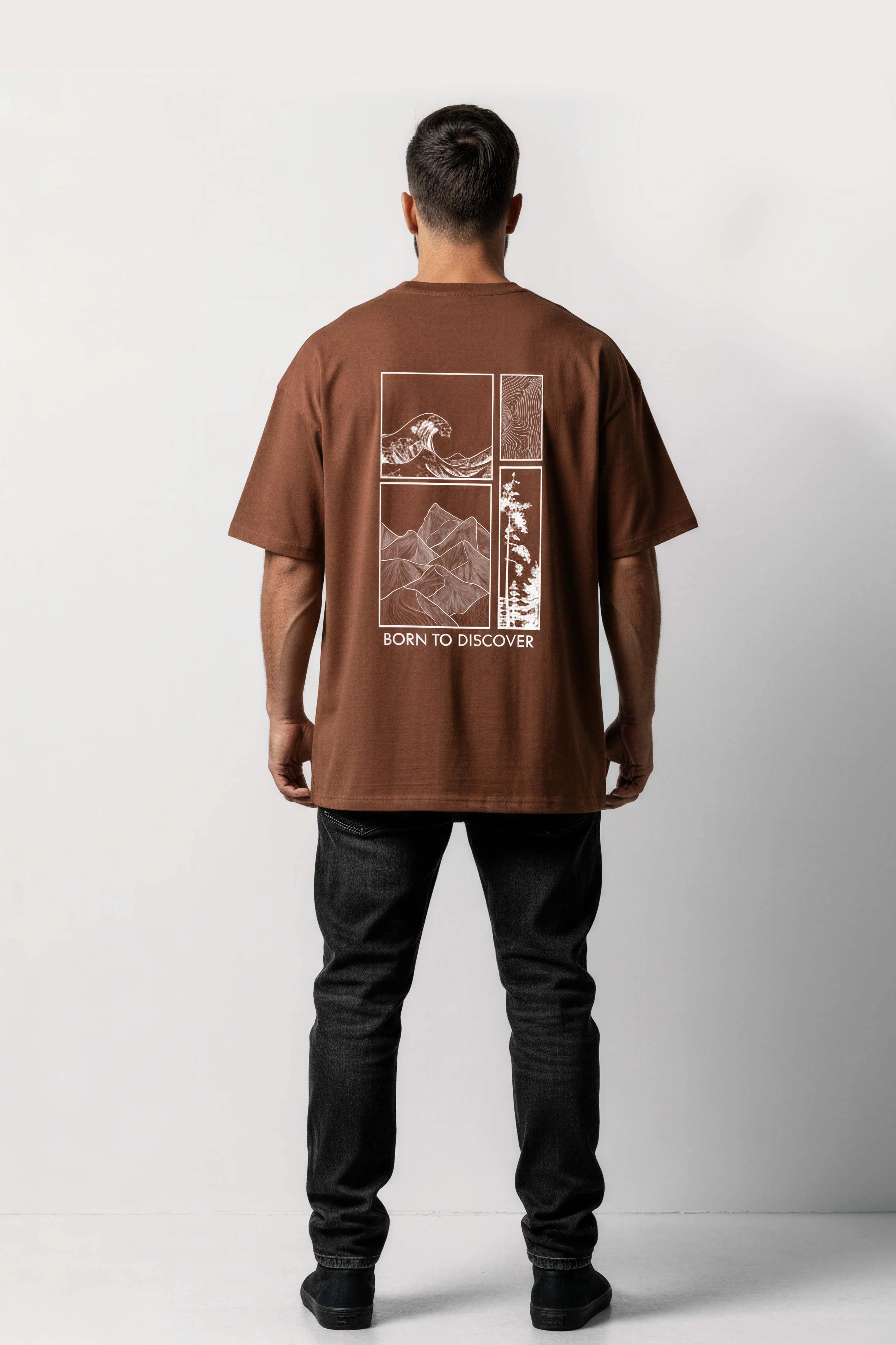 Men's Brown Born to Discover Oversized T-Shirt