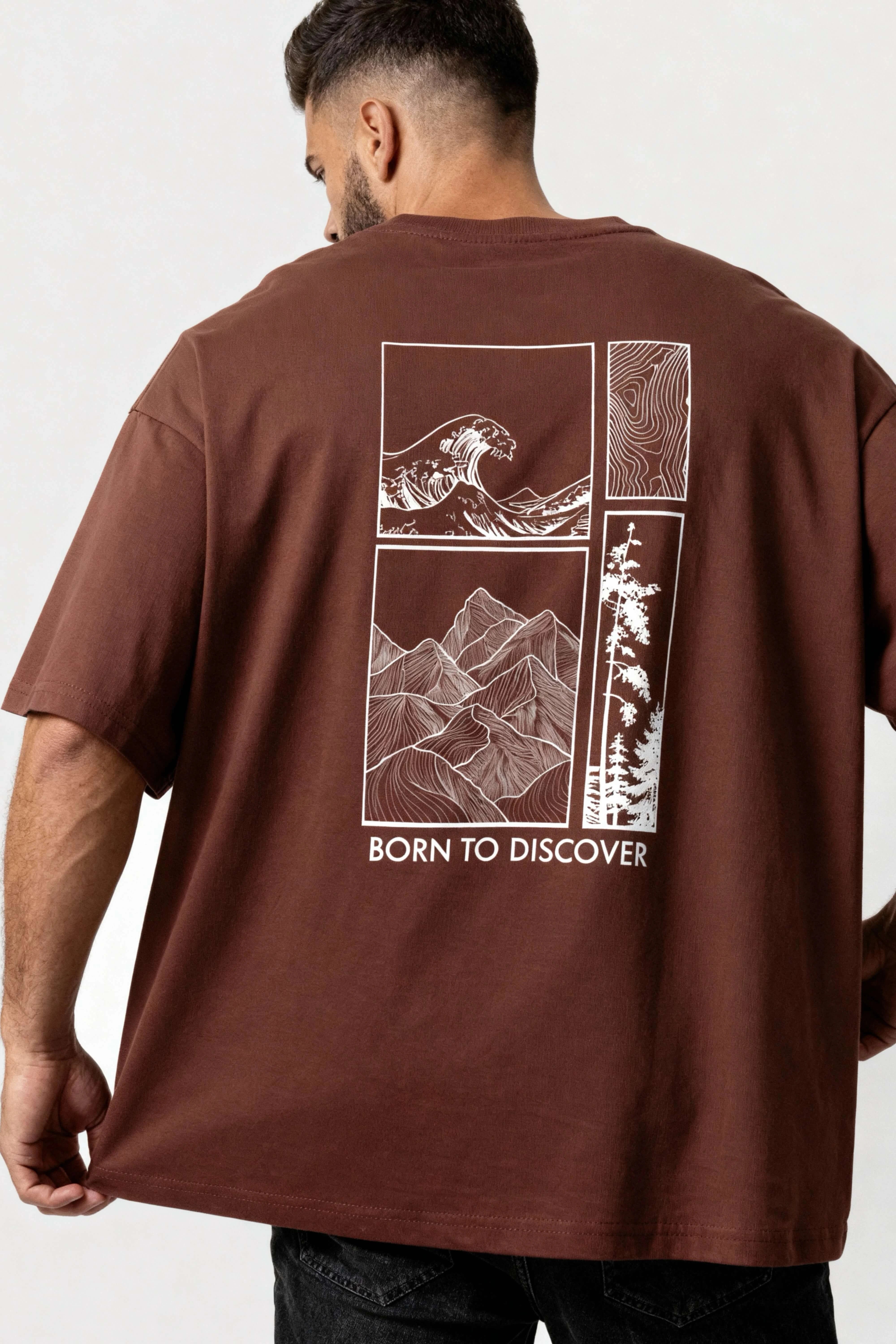 Men's Brown Born to Discover Oversized T-Shirt