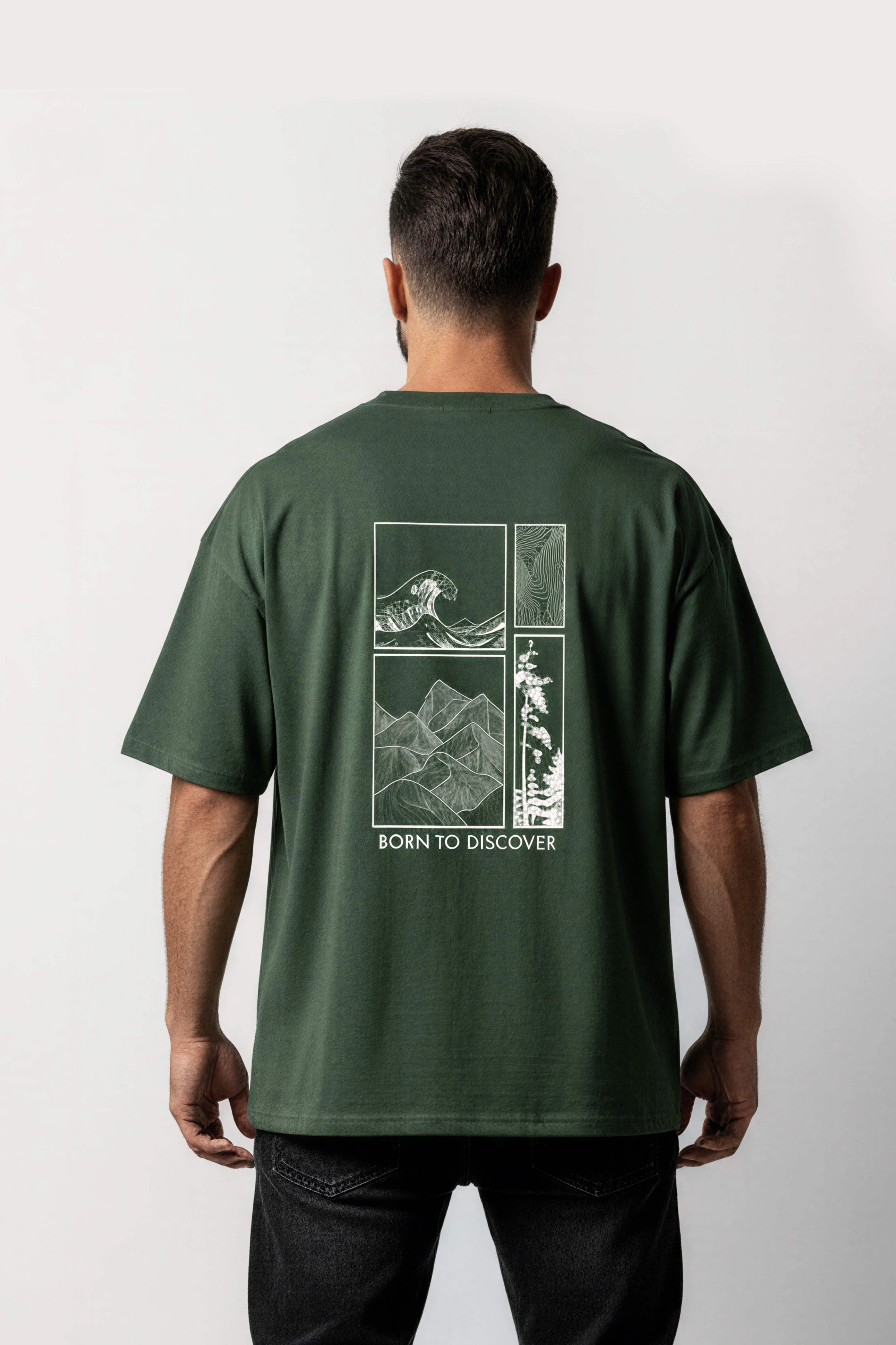 Men's Green Born to Discover Oversized T-Shirt