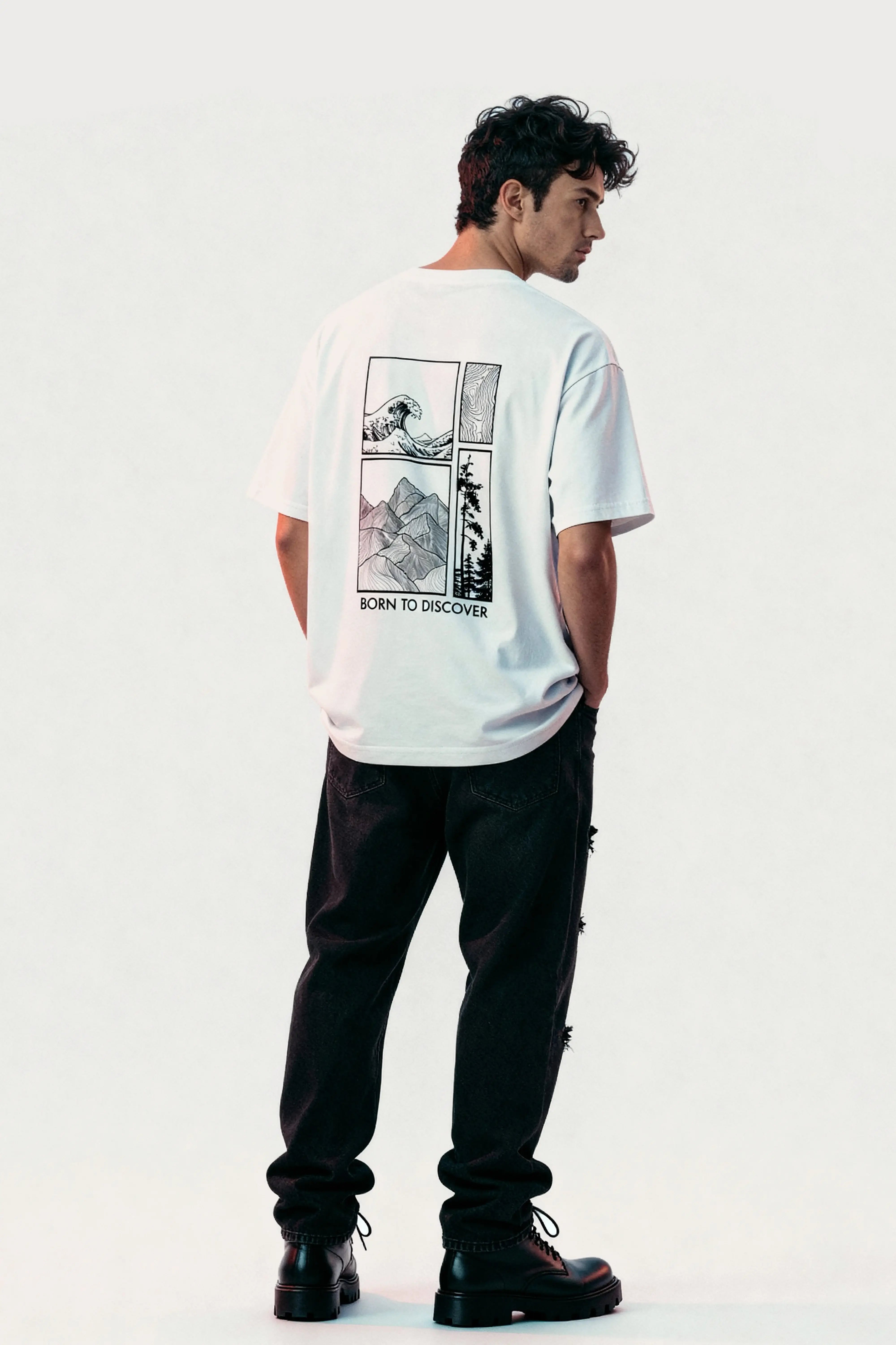 Men's White Born to Discover Oversized T-Shirt