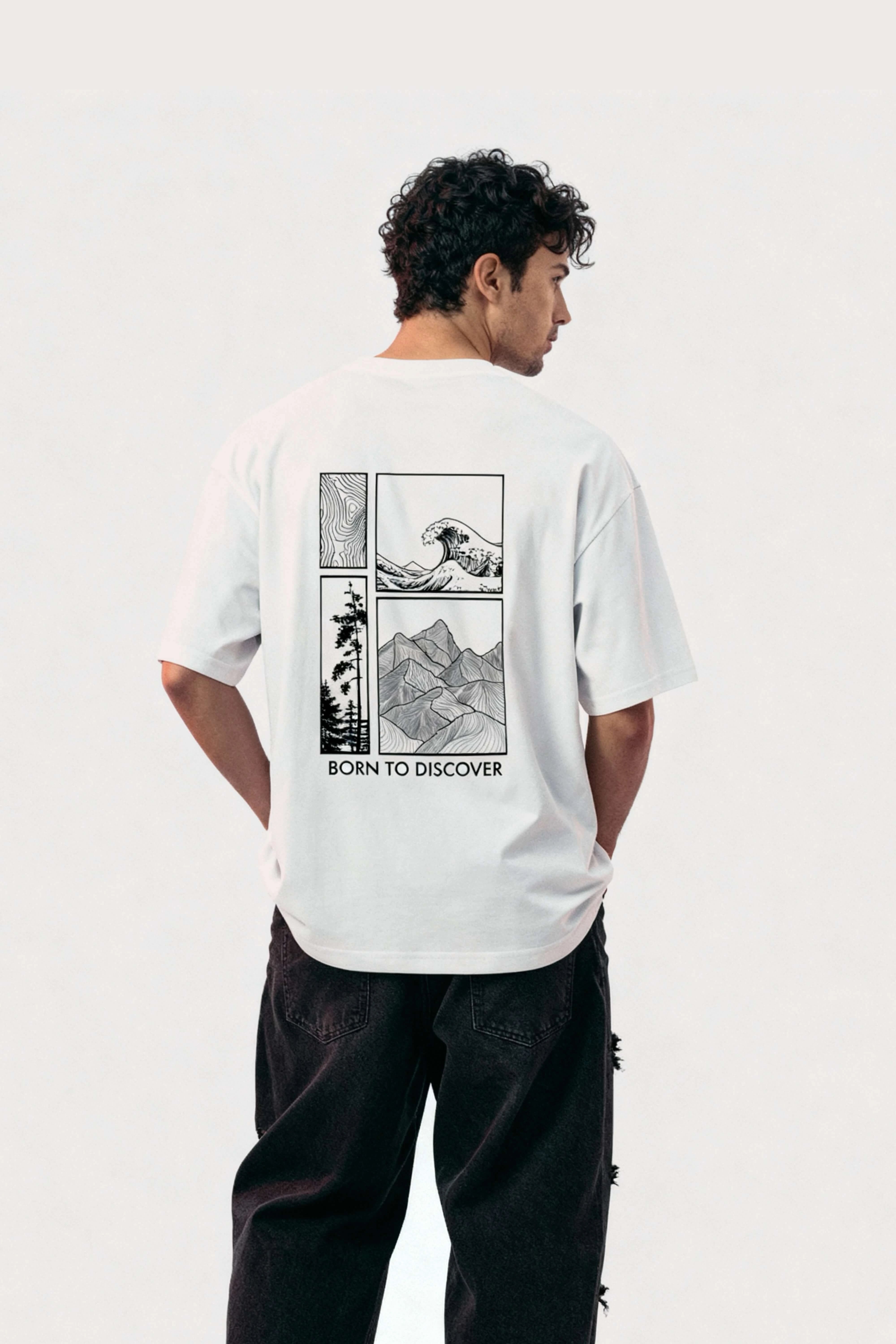 Men's White Born to Discover Oversized T-Shirt