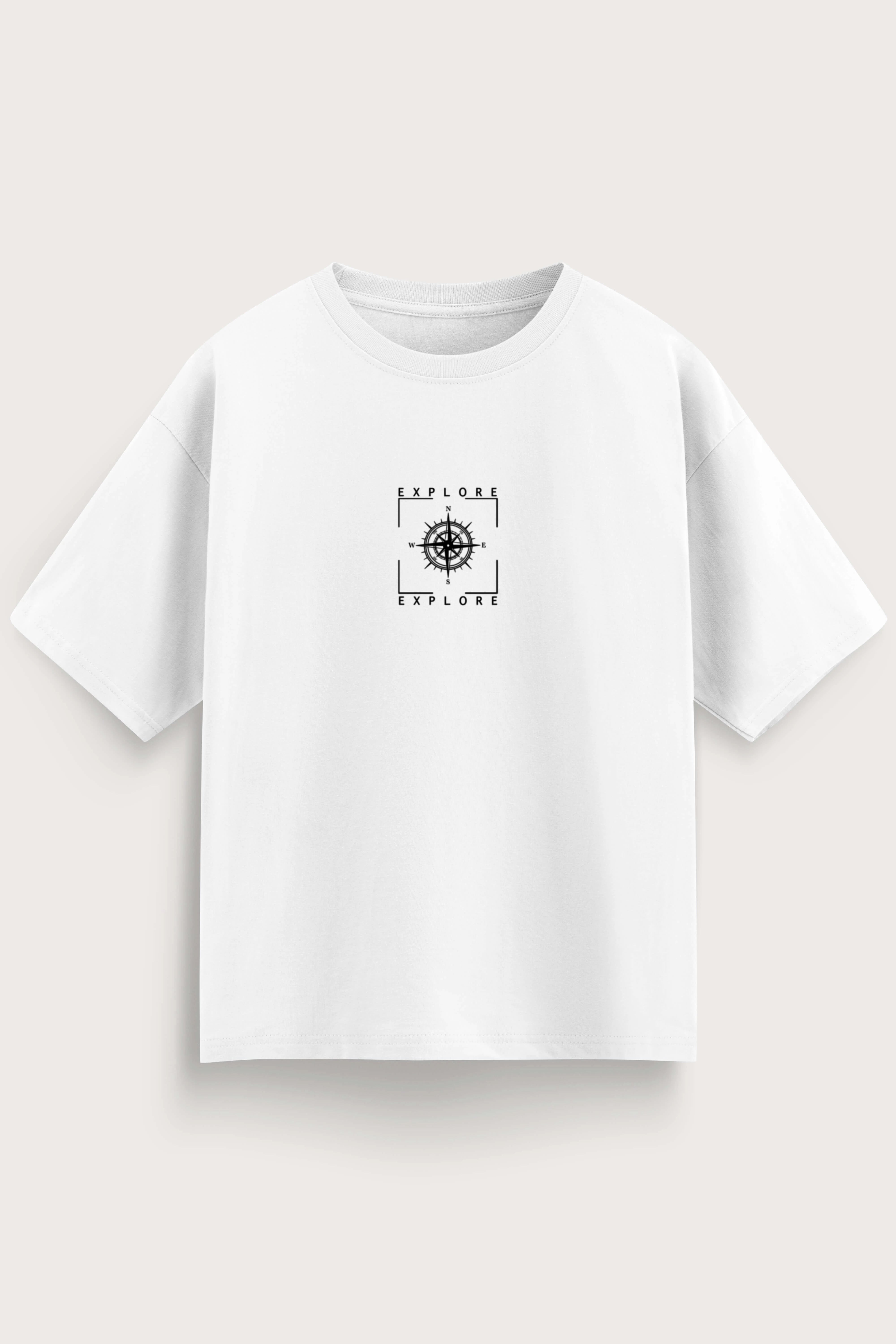 Men's White Explore Oversized T-Shirt