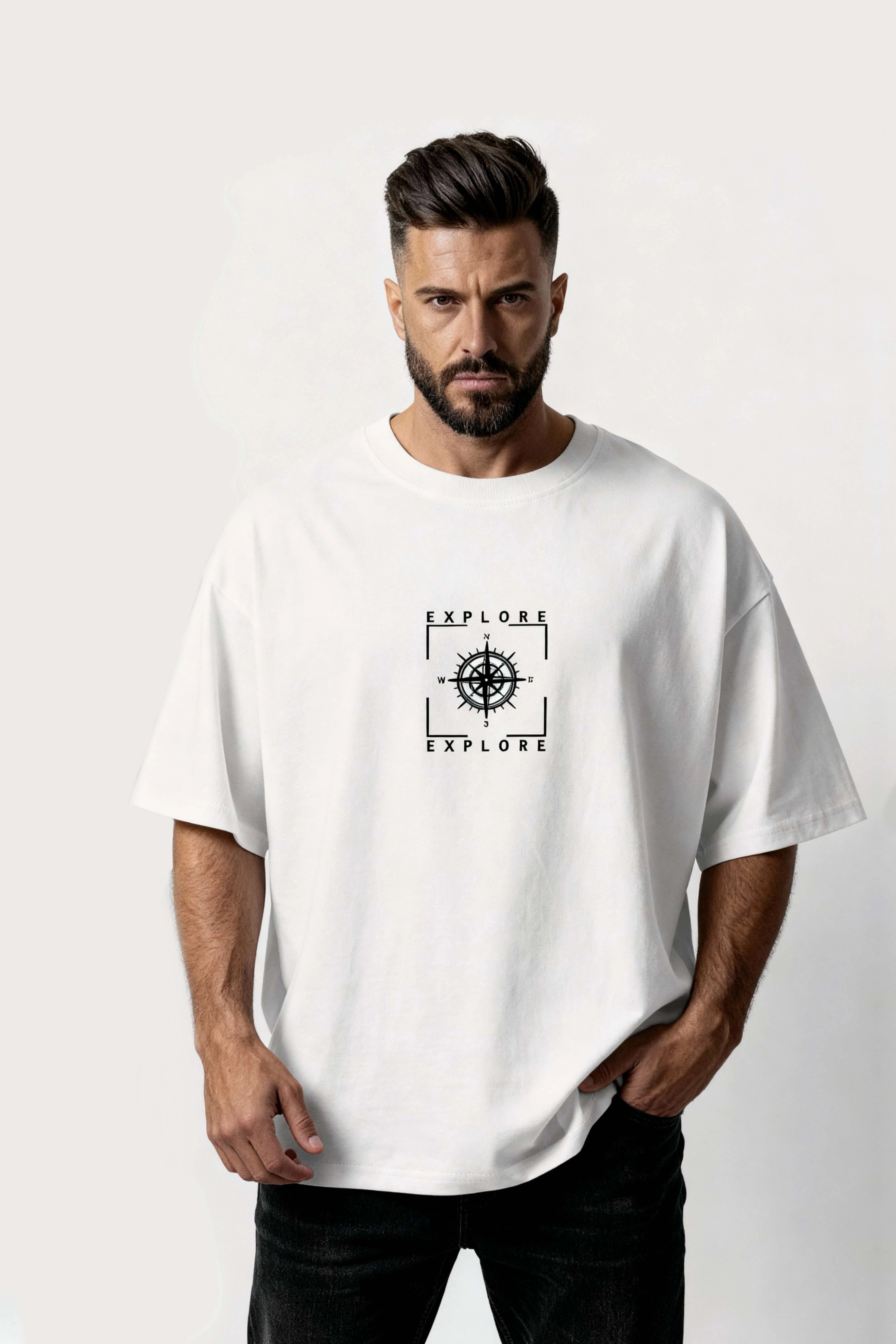 Men's White Explore Oversized T-Shirt