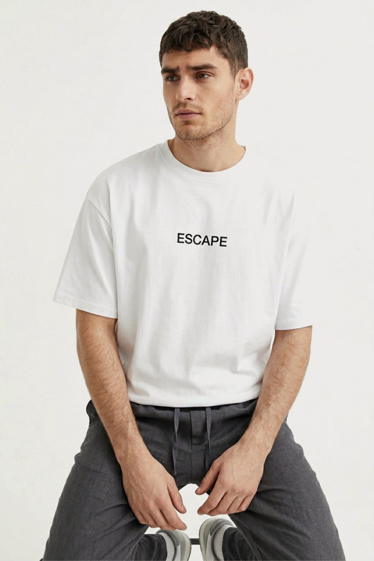 Men's White Escape Oversized T-Shirt