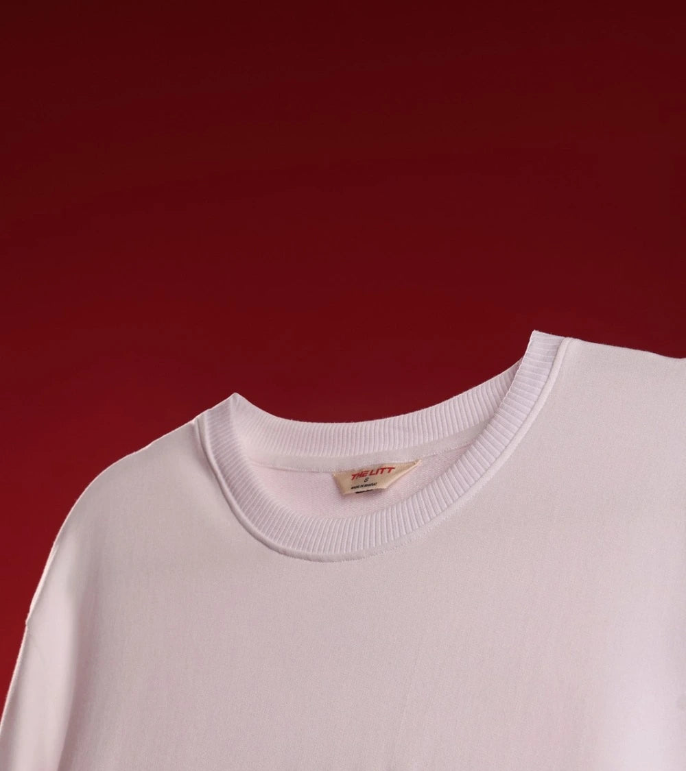 men oversized white t-shirt rib neck 