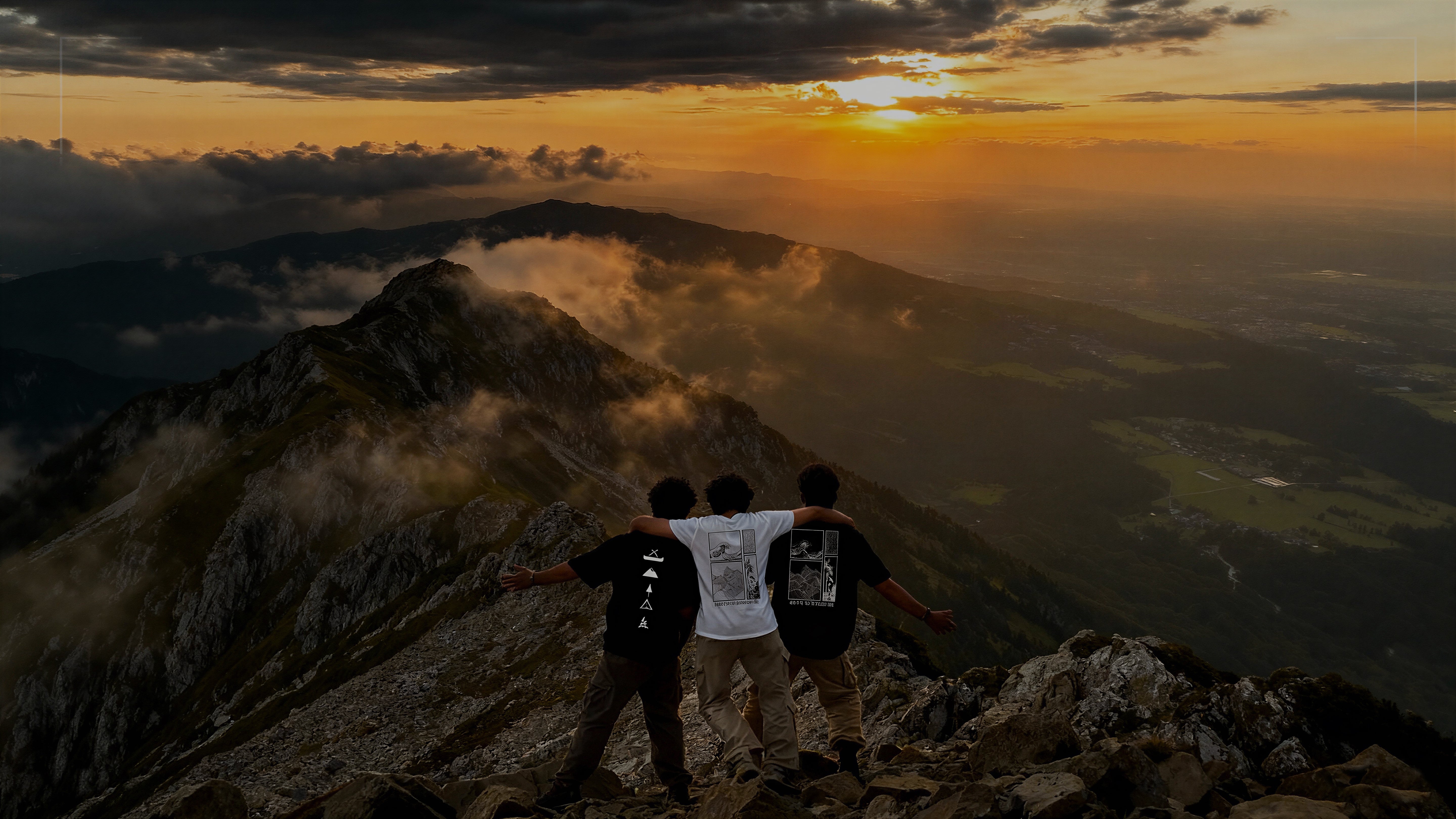 three friends in relaxed fit t-shirt on a trip